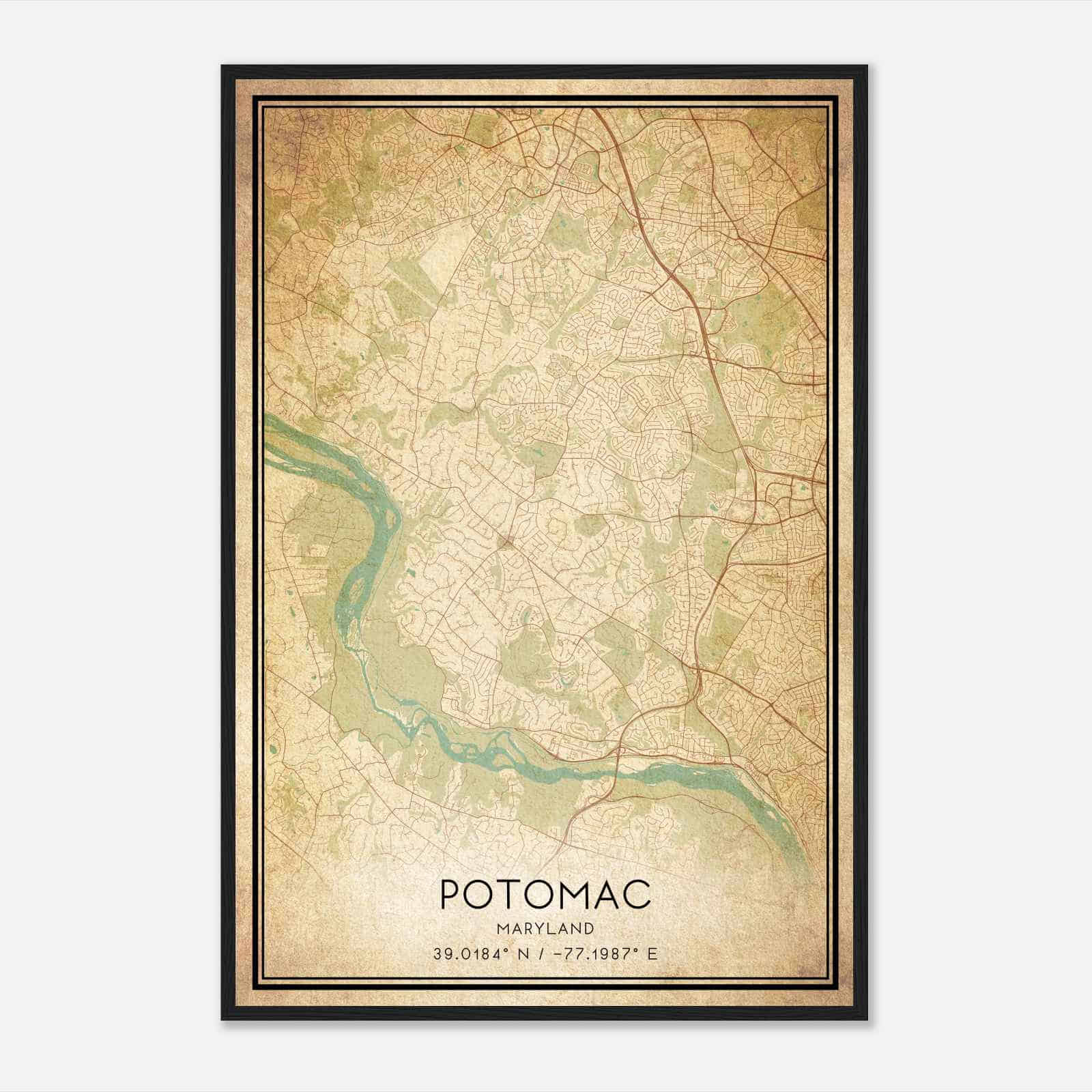 Vintage Potomac Maryland Map Poster, Modern Home Decor Wall Art Print