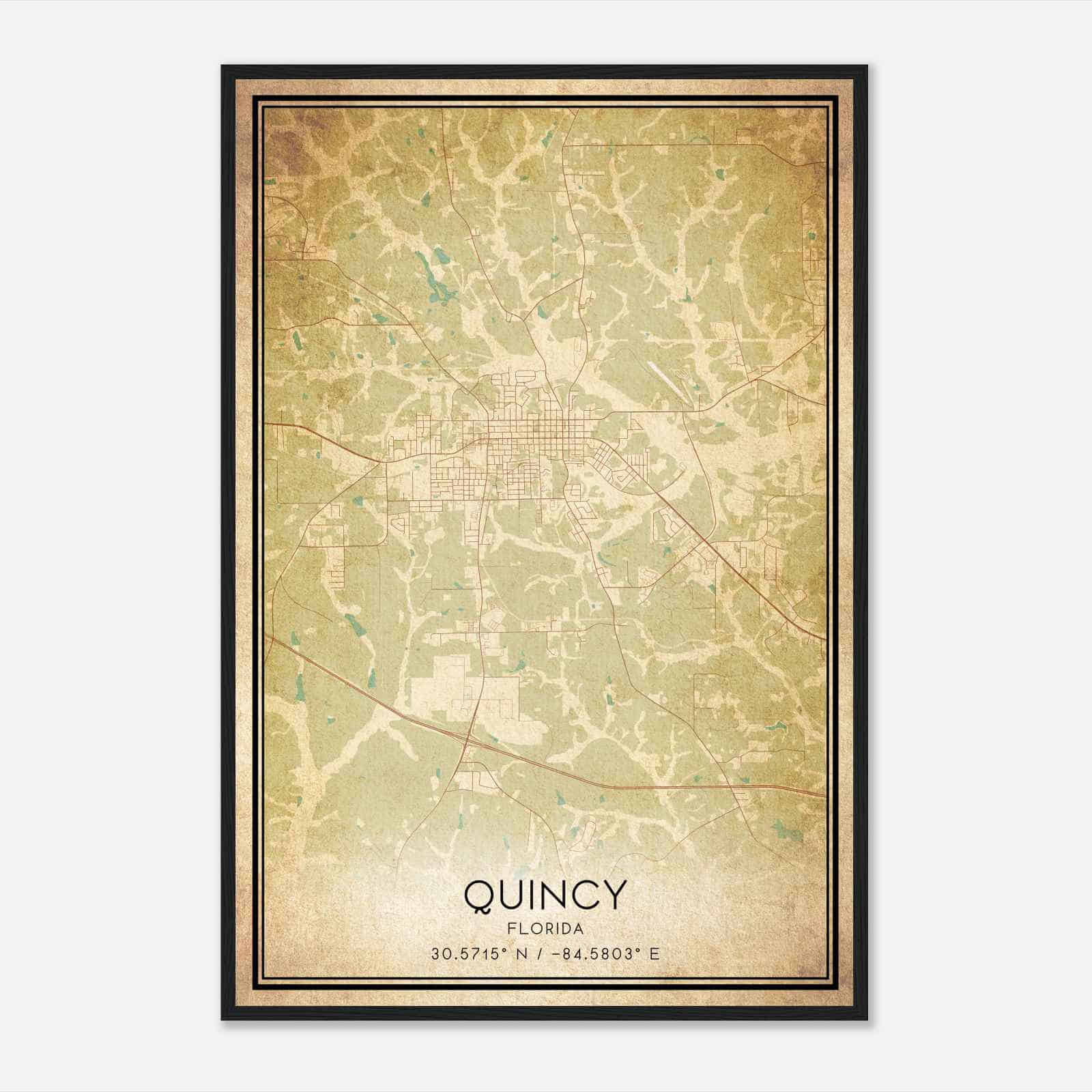Vintage Quincy Florida Map Poster, Modern Home Decor Wall Art Print