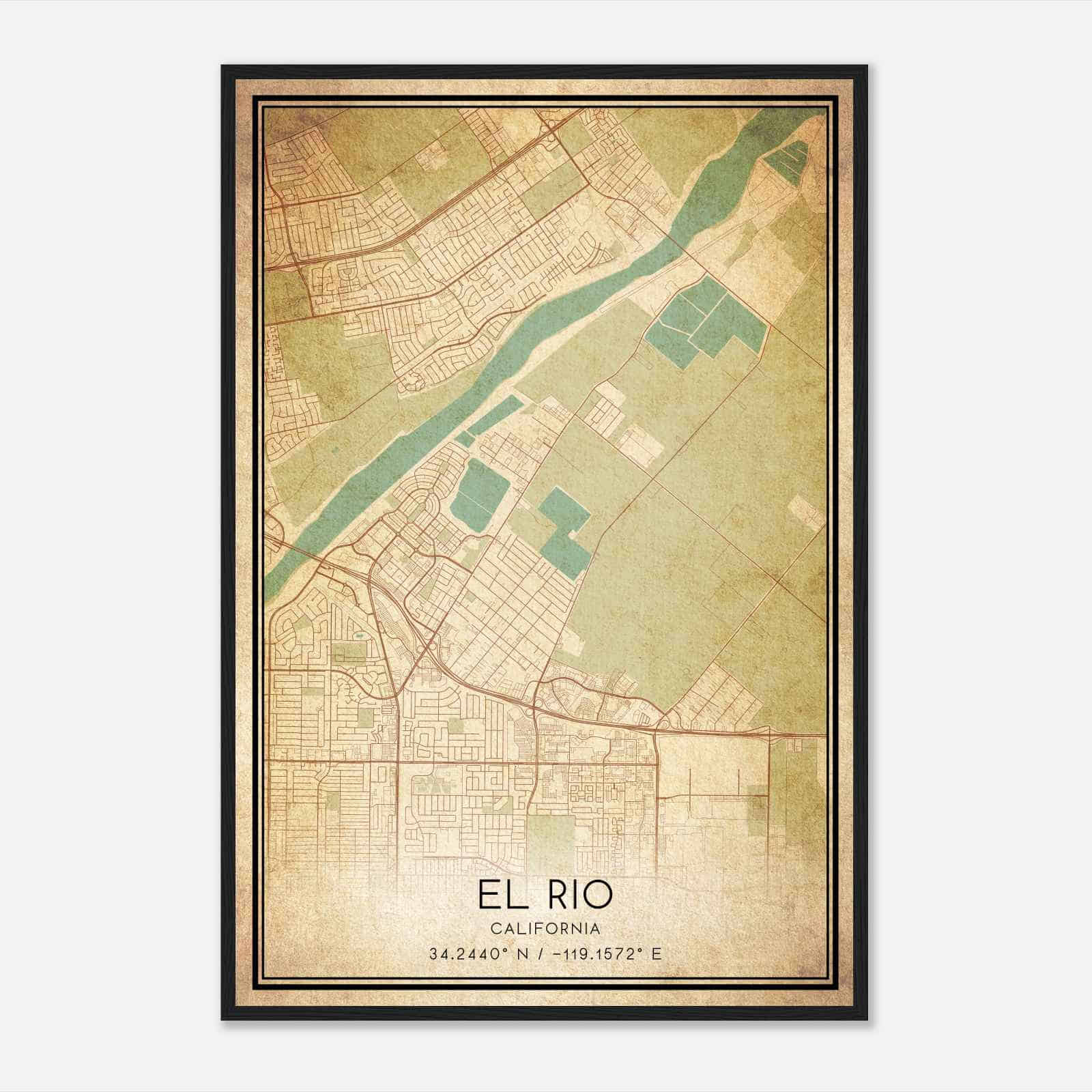 Vintage El Rio California Map Poster, Modern Home Decor Wall Art Print