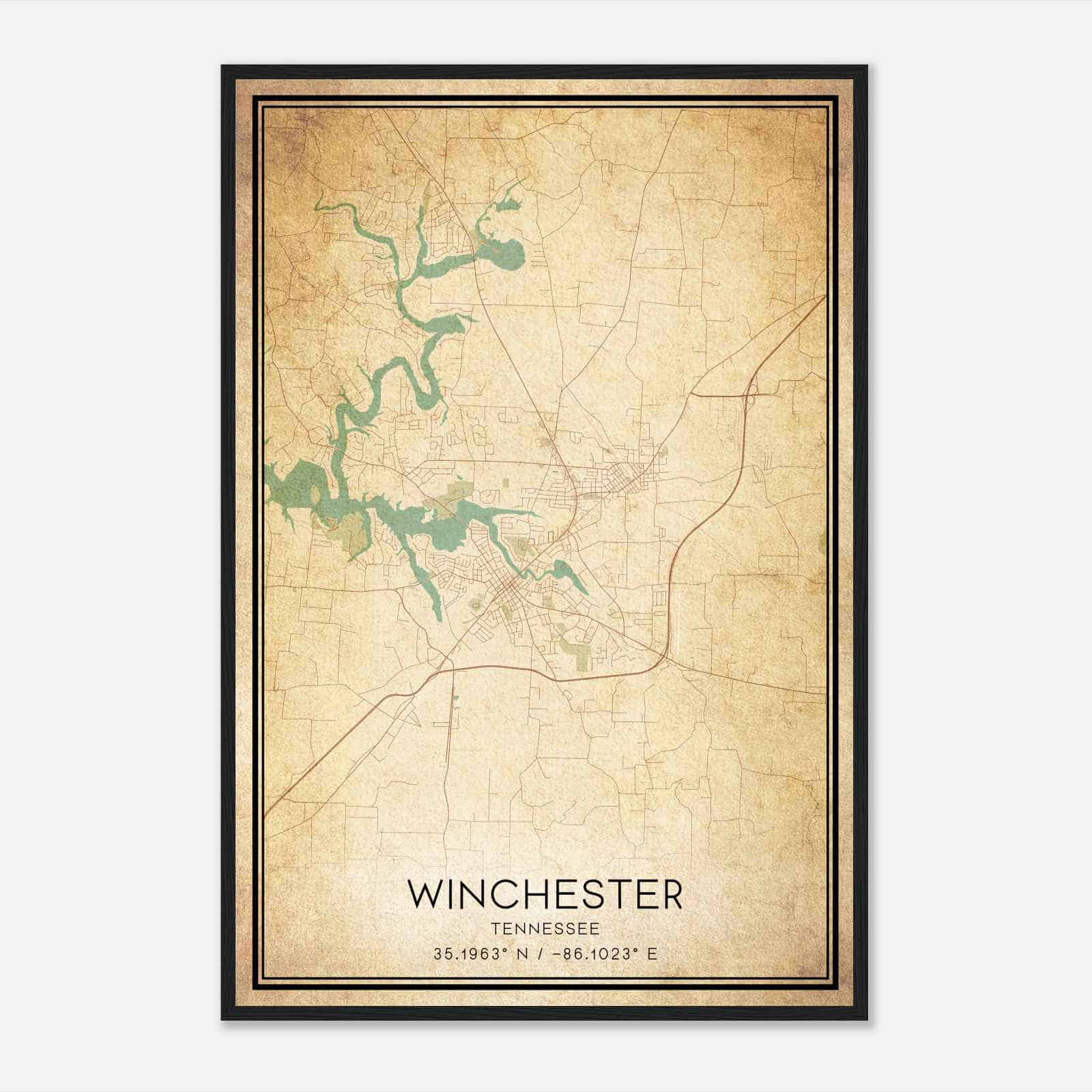 Vintage Winchester Tennessee Map Poster, Modern Home Decor Wall Art Print