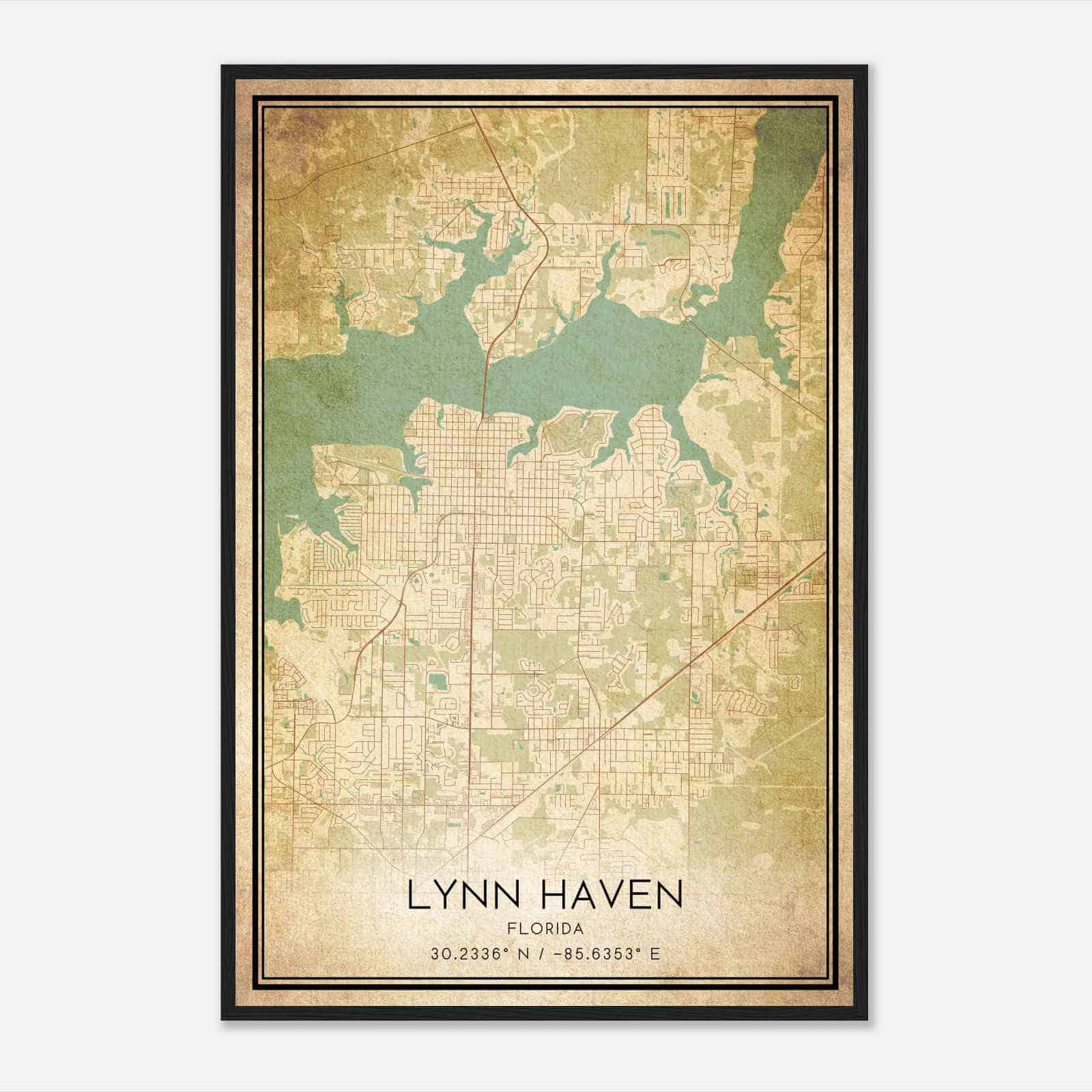 Vintage Lynn Haven Florida Map Poster, Modern Home Decor Wall Art Print