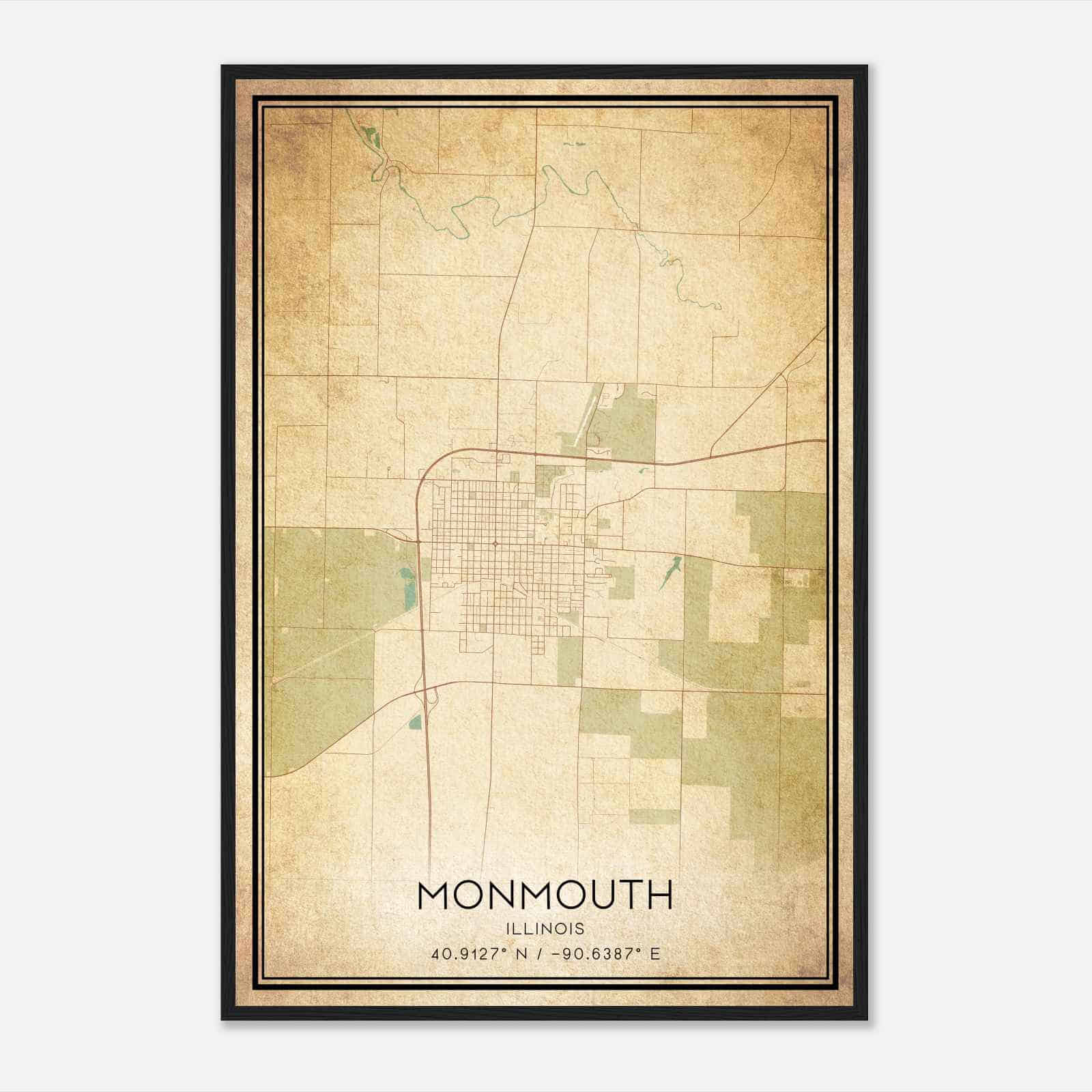 Vintage Monmouth Illinois Map Poster, Modern Home Decor Wall Art Print