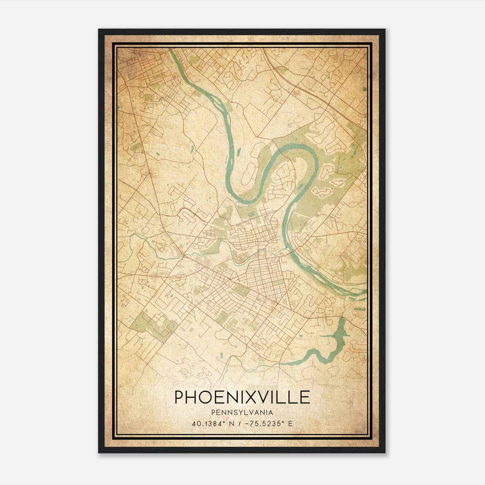 Vintage Phoenixville Pennsylvania Map Poster, Modern Home Decor Wall Art Print