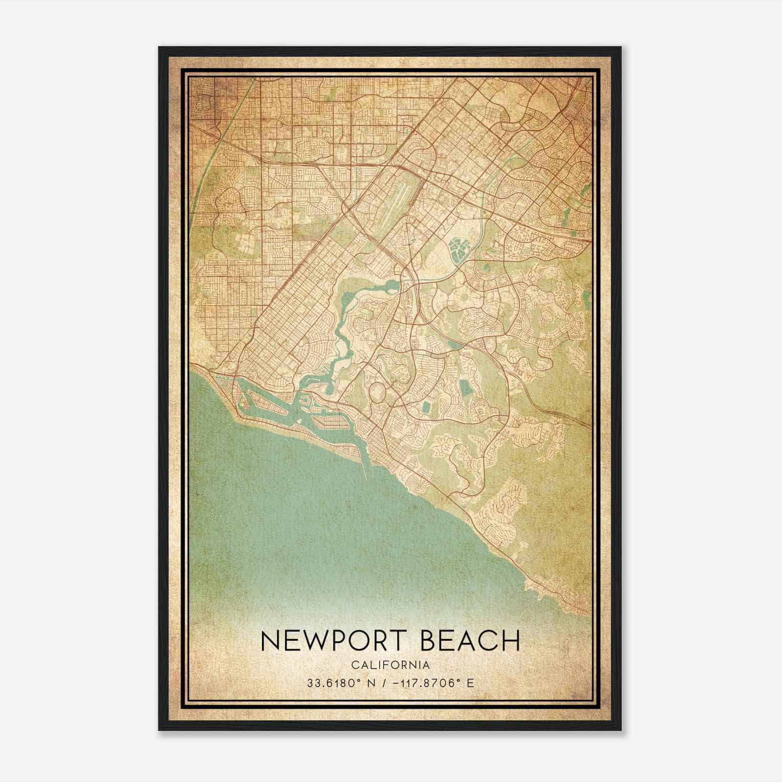 Vintage Newport Beach California Map Poster, Modern Home Decor Wall Art Print