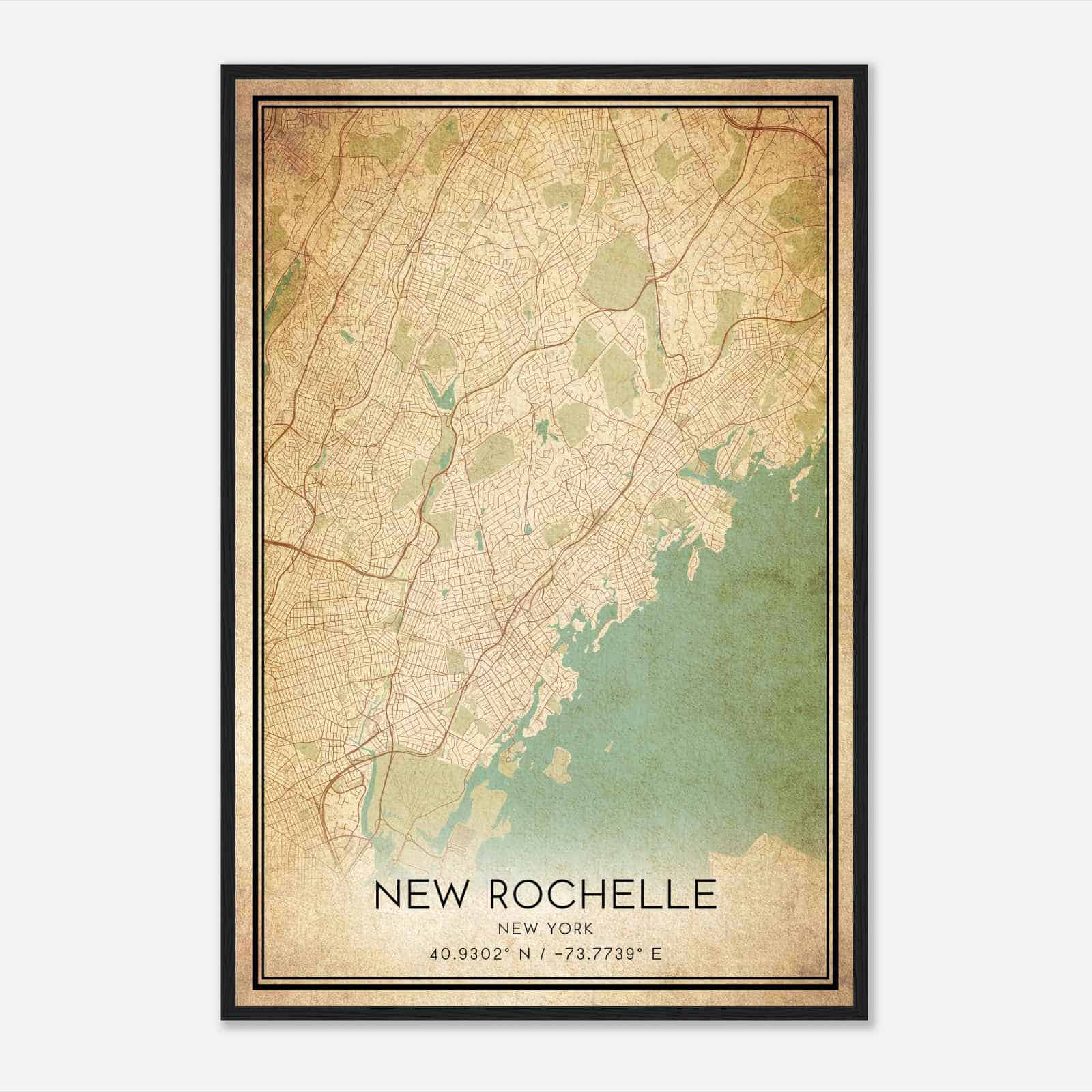 Vintage New Rochelle New York Map Poster, Modern Home Decor Wall Art Print
