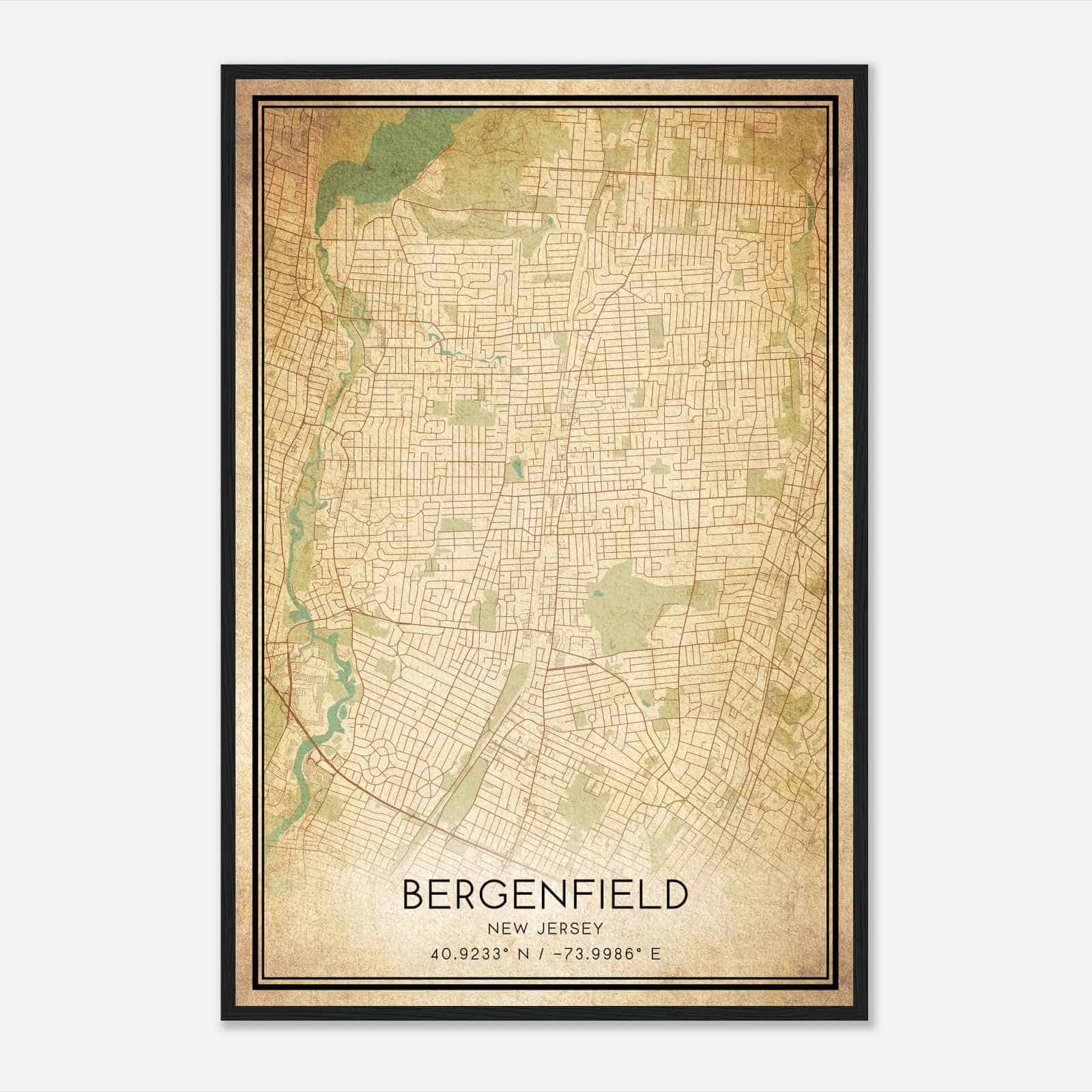 Vintage Bergenfield New Jersey Map Poster, Modern Home Decor Wall Art Print Vintage Bergenfield New Jersey Map Poster, Modern Home Decor Wall Art Print