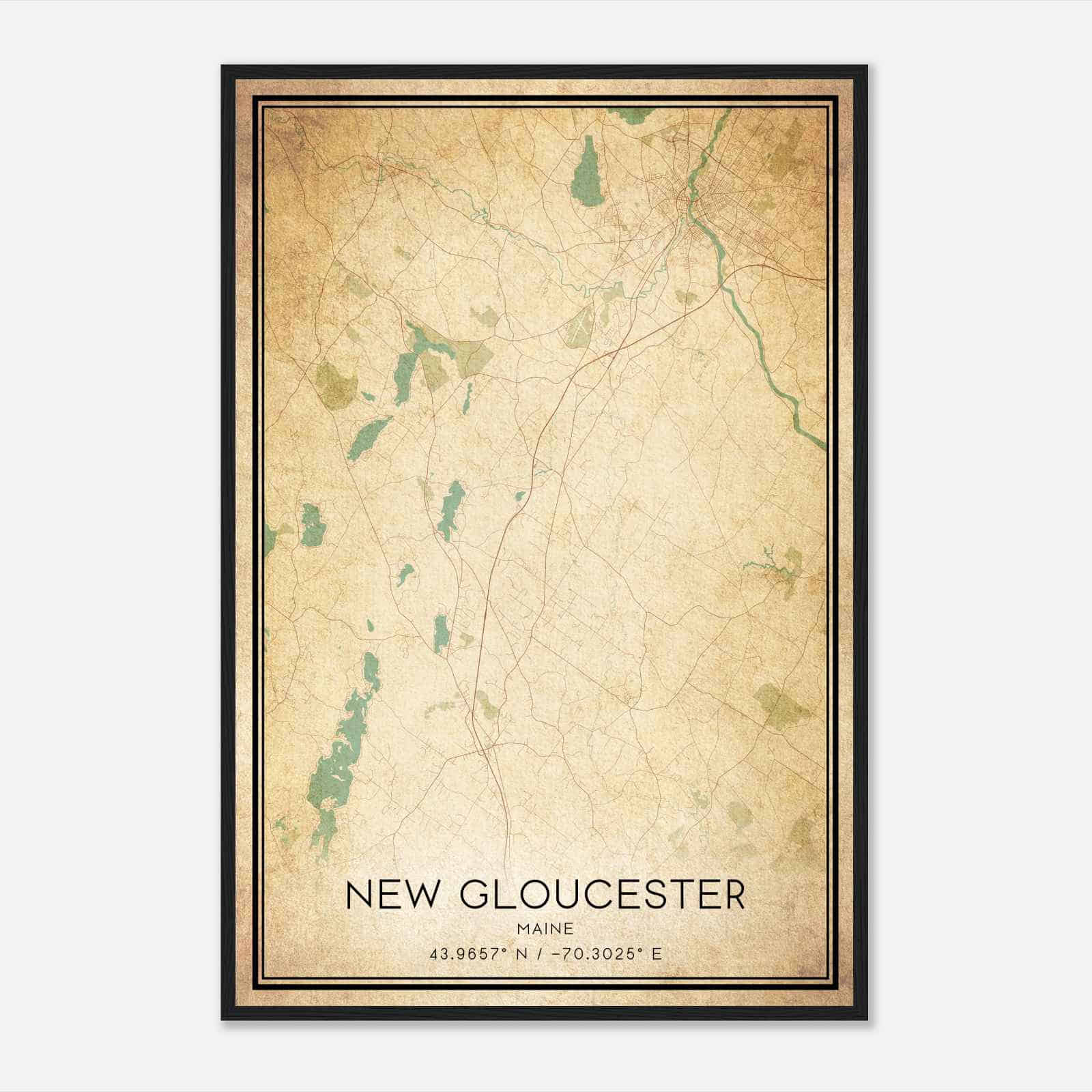Vintage New Gloucester Maine Map Poster, Modern Home Decor Wall Art Print