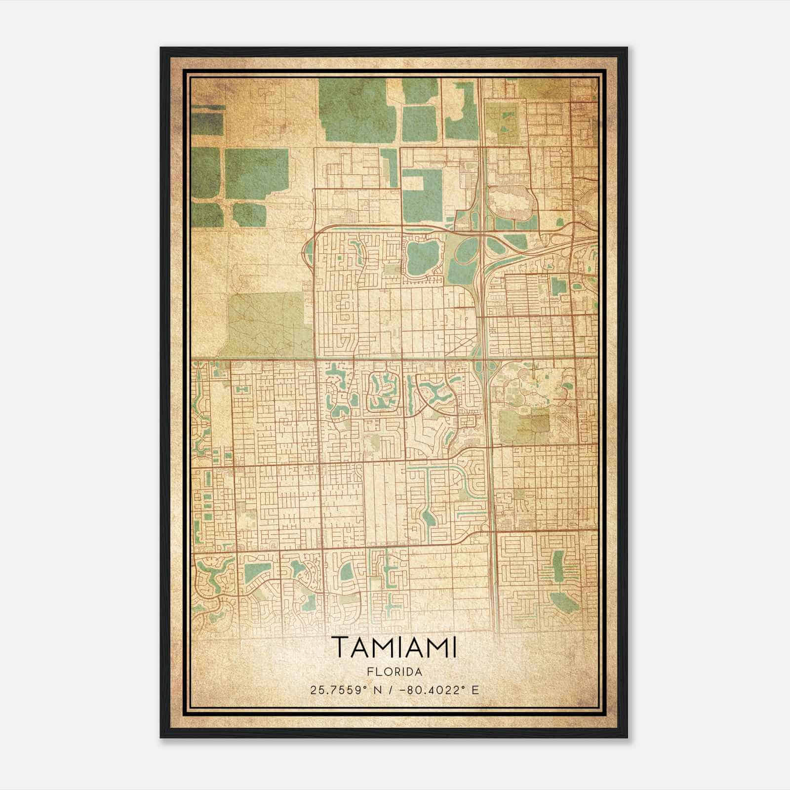 Vintage Tamiami Florida Map Poster, Modern Home Decor Wall Art Print