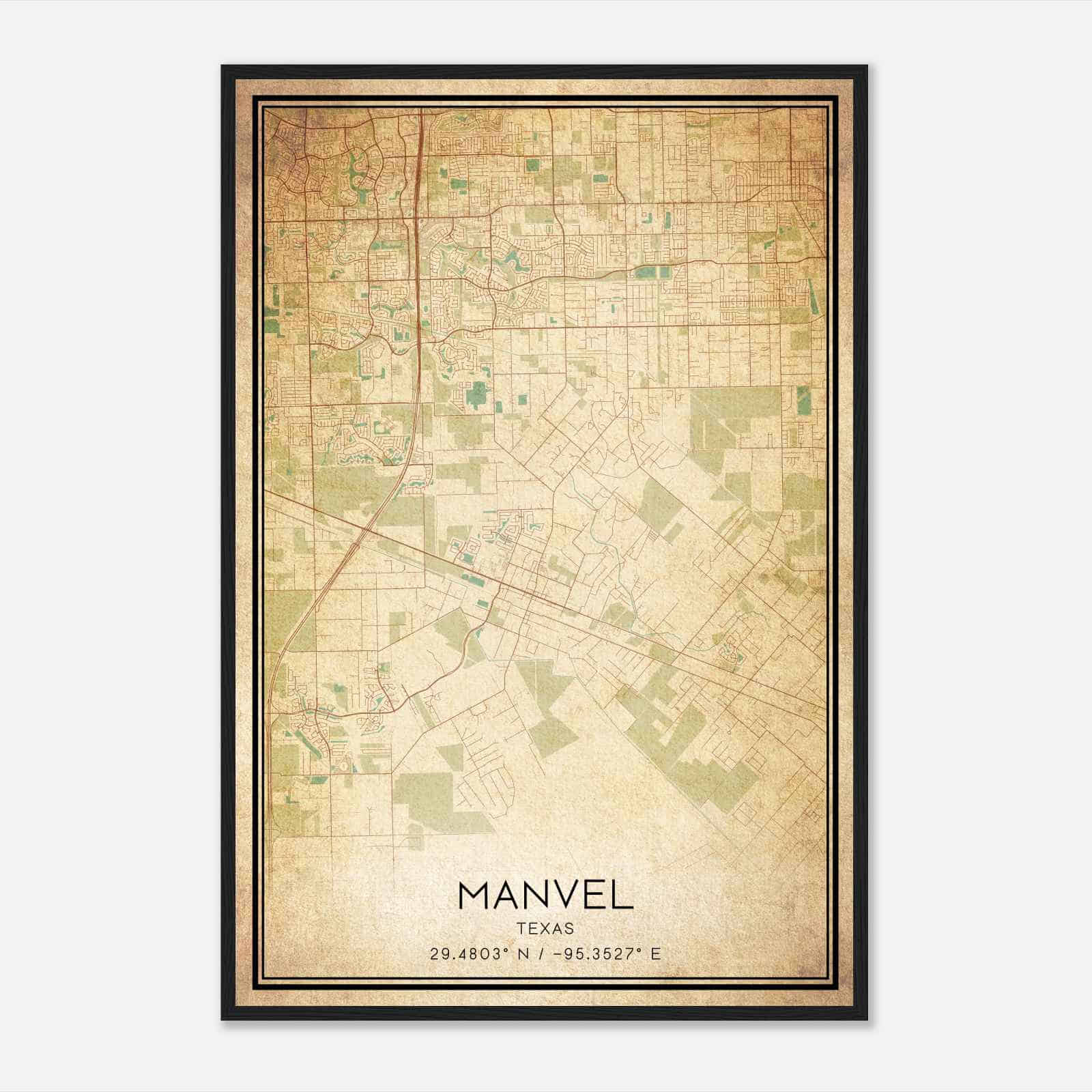 Vintage Manvel Texas Map Poster, Modern Home Decor Wall Art Print