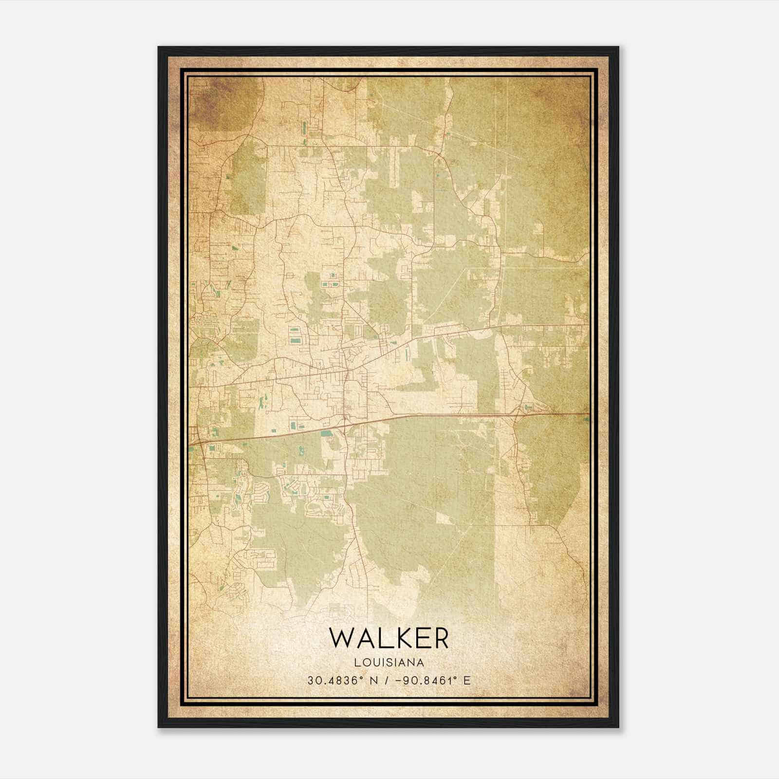Vintage Walker Louisiana Map Poster, Modern Home Decor Wall Art Print