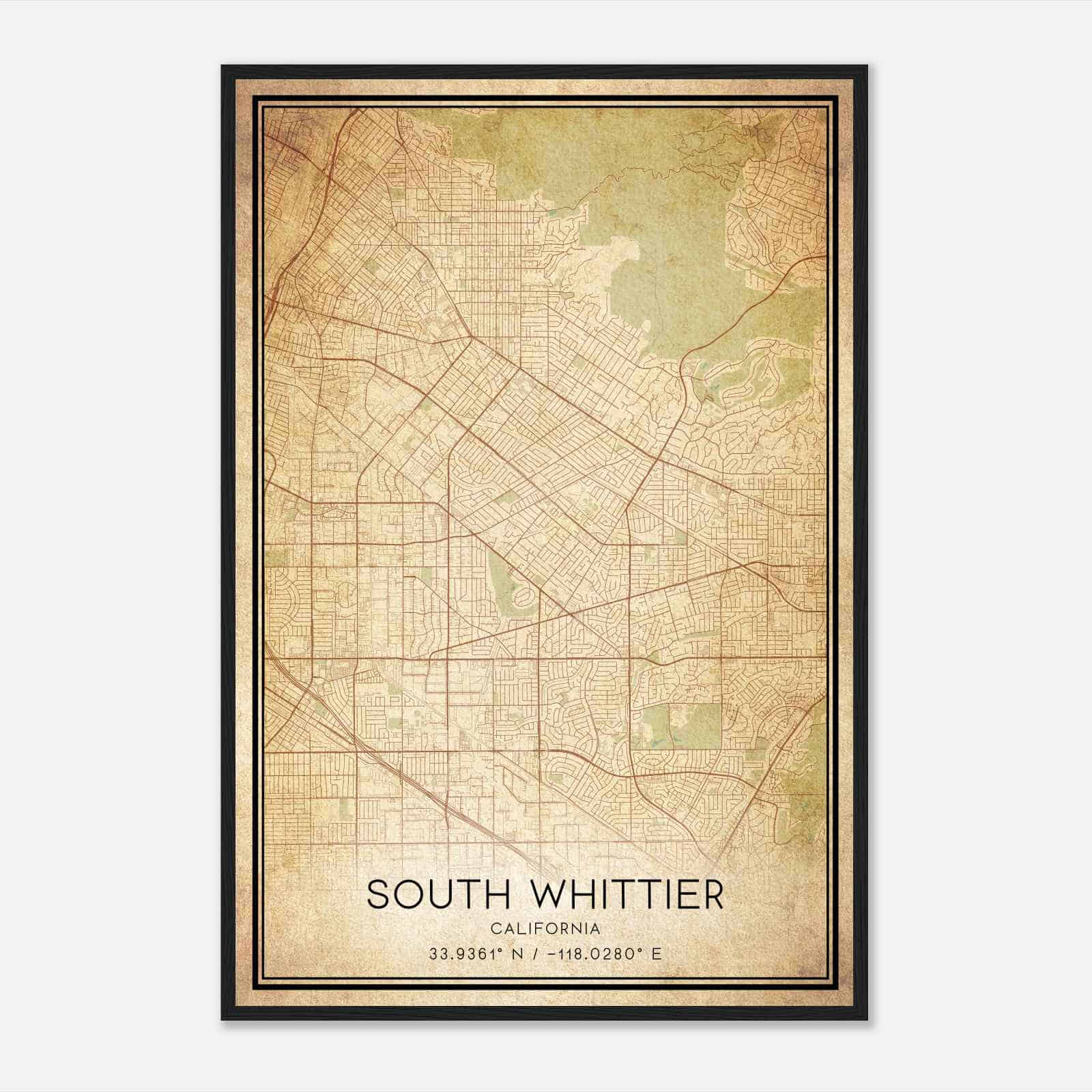 Vintage South Whittier California Map Poster, Modern Home Decor Wall Art Print