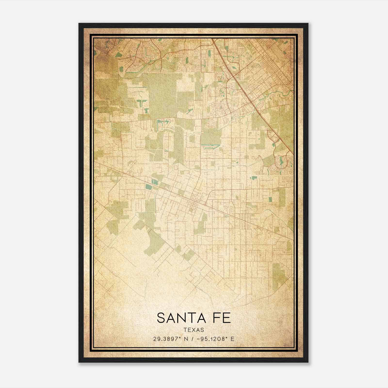 Vintage Santa Fe Texas Map Poster, Modern Home Decor Wall Art Print