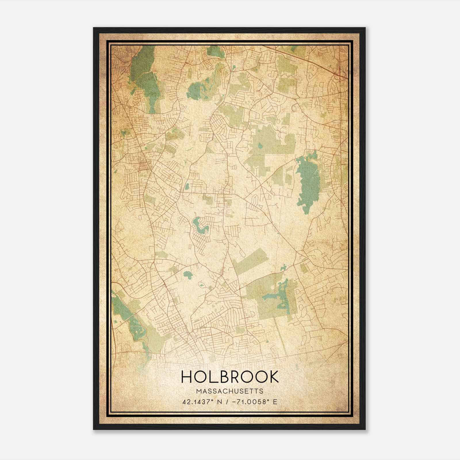 Vintage Holbrook Massachusetts Map Poster, Modern Home Decor Wall Art Print