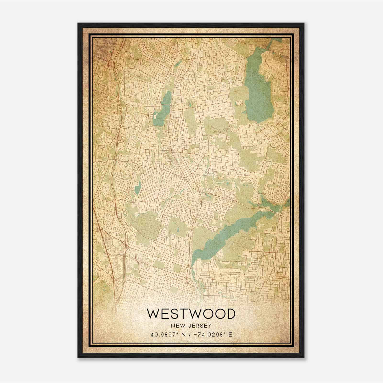 Vintage Westwood New Jersey Map Poster, Modern Home Decor Wall Art Print Vintage Westwood New Jersey Map Poster, Modern Home Decor Wall Art Print