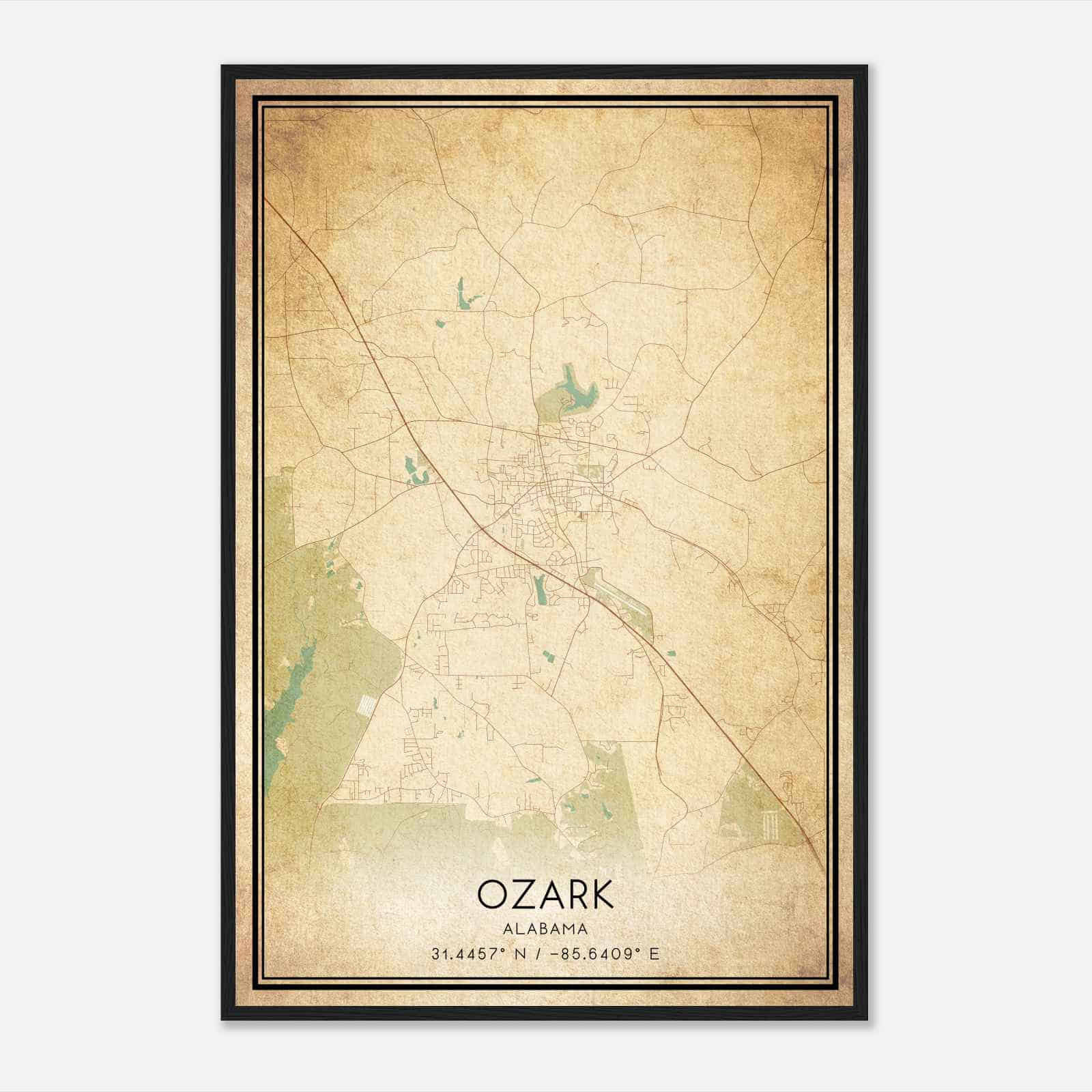 Vintage Ozark Alabama Map Poster, Modern Home Decor Wall Art Print