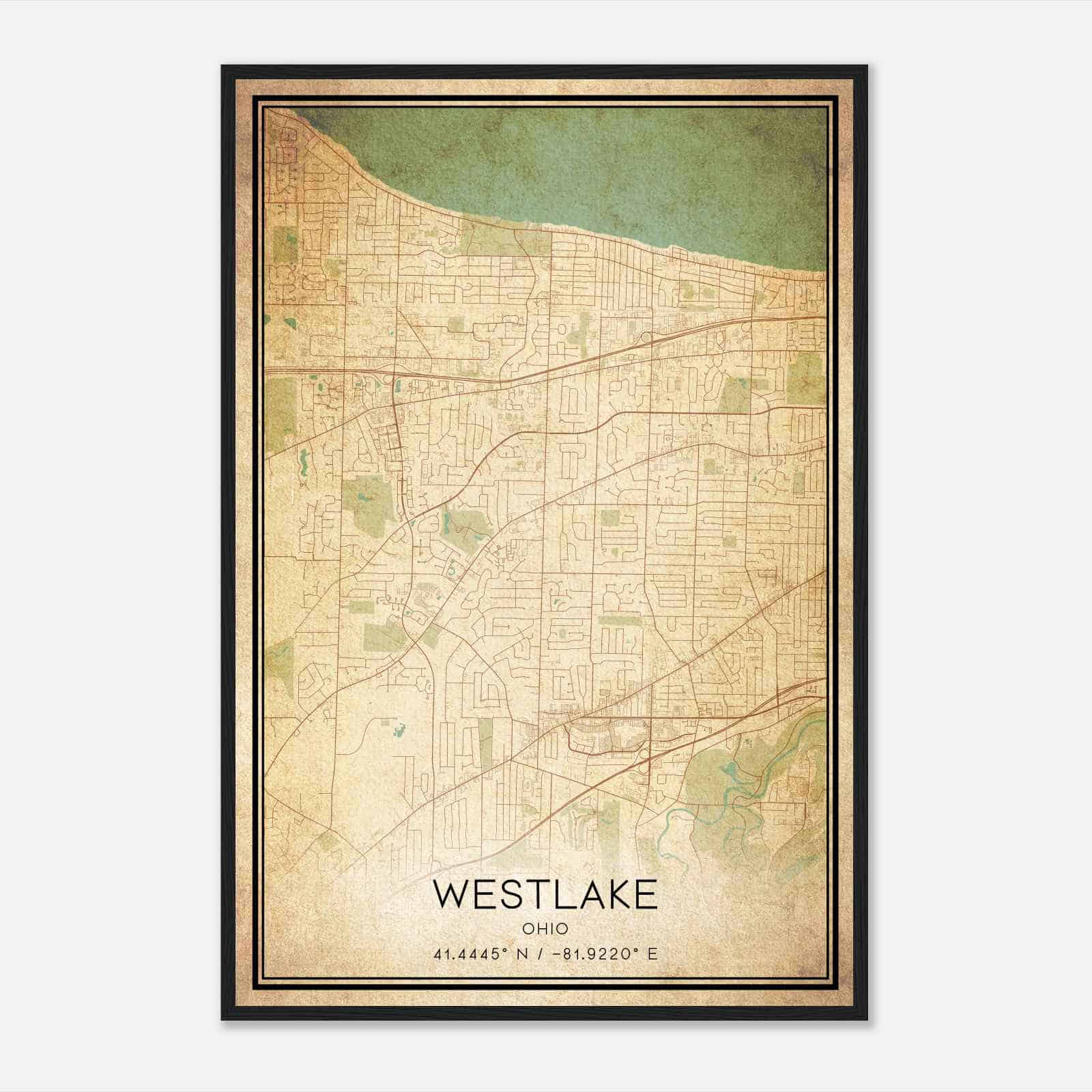 Vintage Westlake Ohio Map Poster, Modern Home Decor Wall Art Print