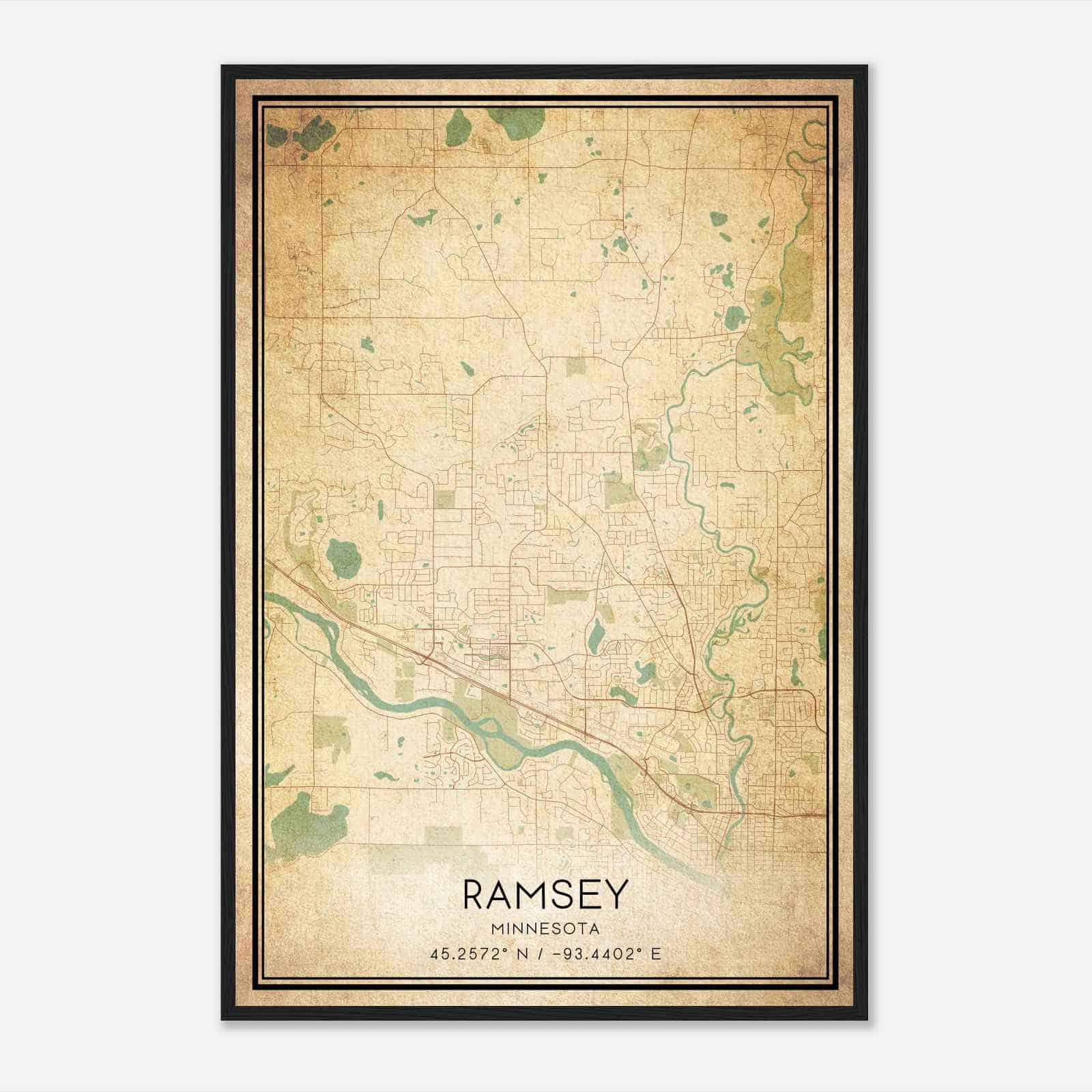 Vintage Ramsey Minnesota Map Poster, Modern Home Decor Wall Art Print