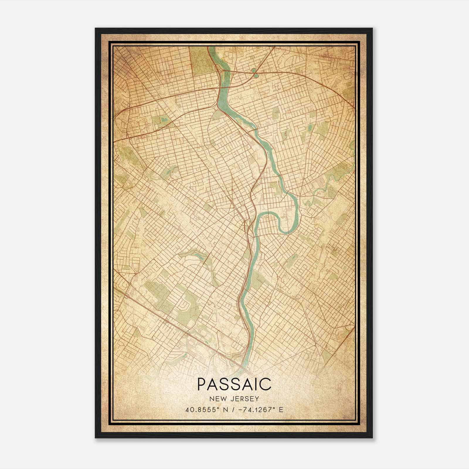 Vintage Passaic New Jersey Map Poster, Modern Home Decor Wall Art Print