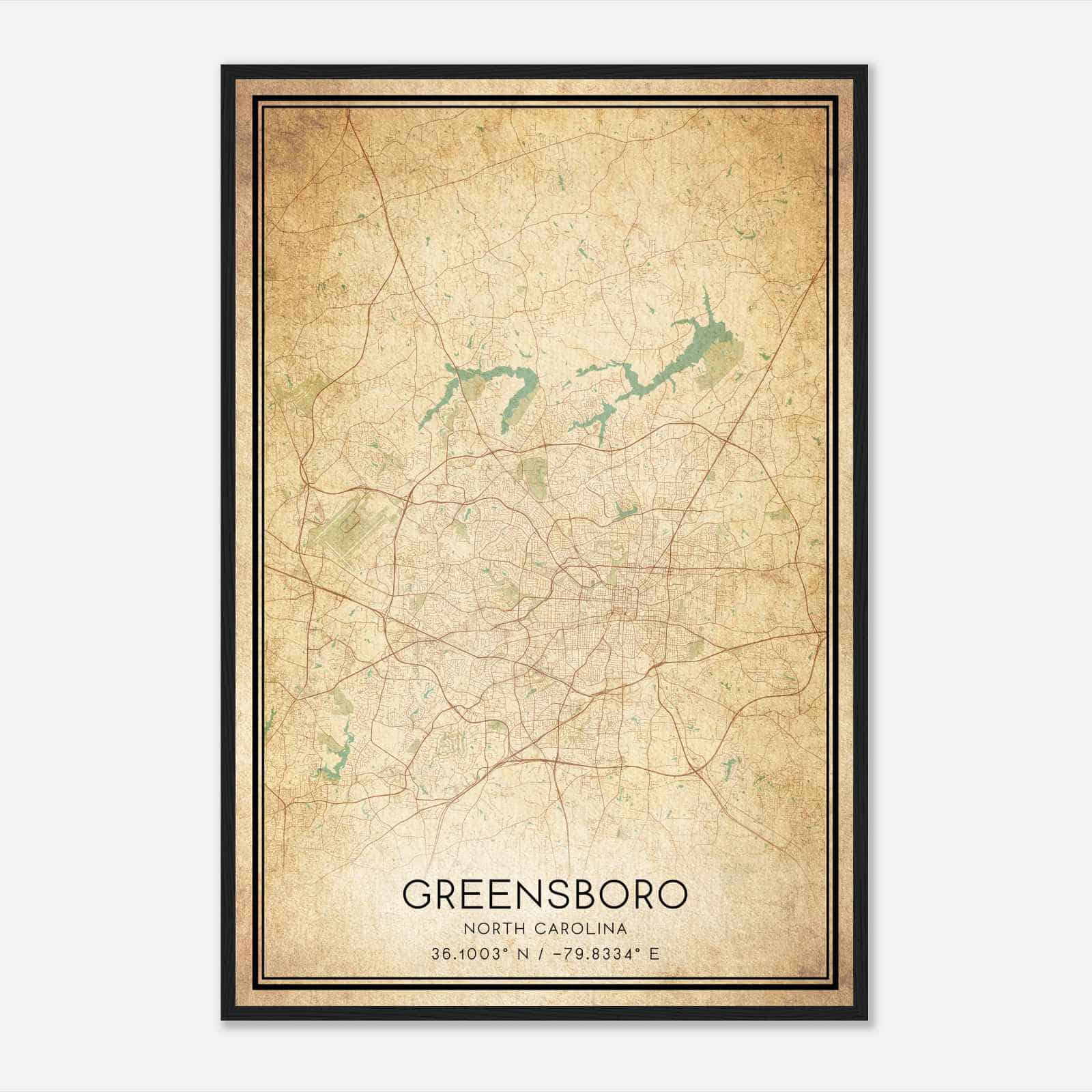 Vintage Greensboro North Carolina Map Poster, Modern Home Decor Wall Art Print
