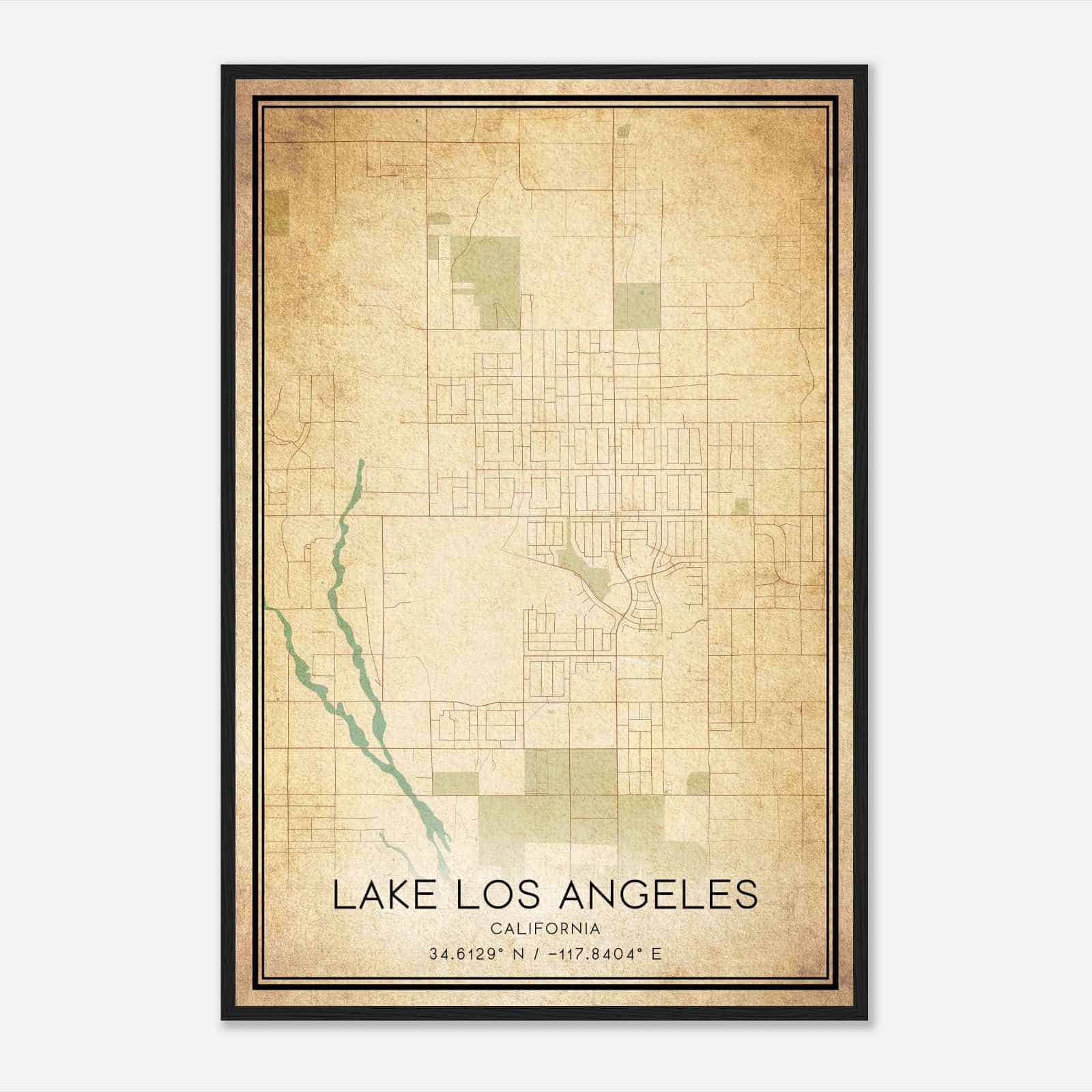 Vintage Lake Los Angeles California Map Poster, Modern Home Decor Wall Art Print