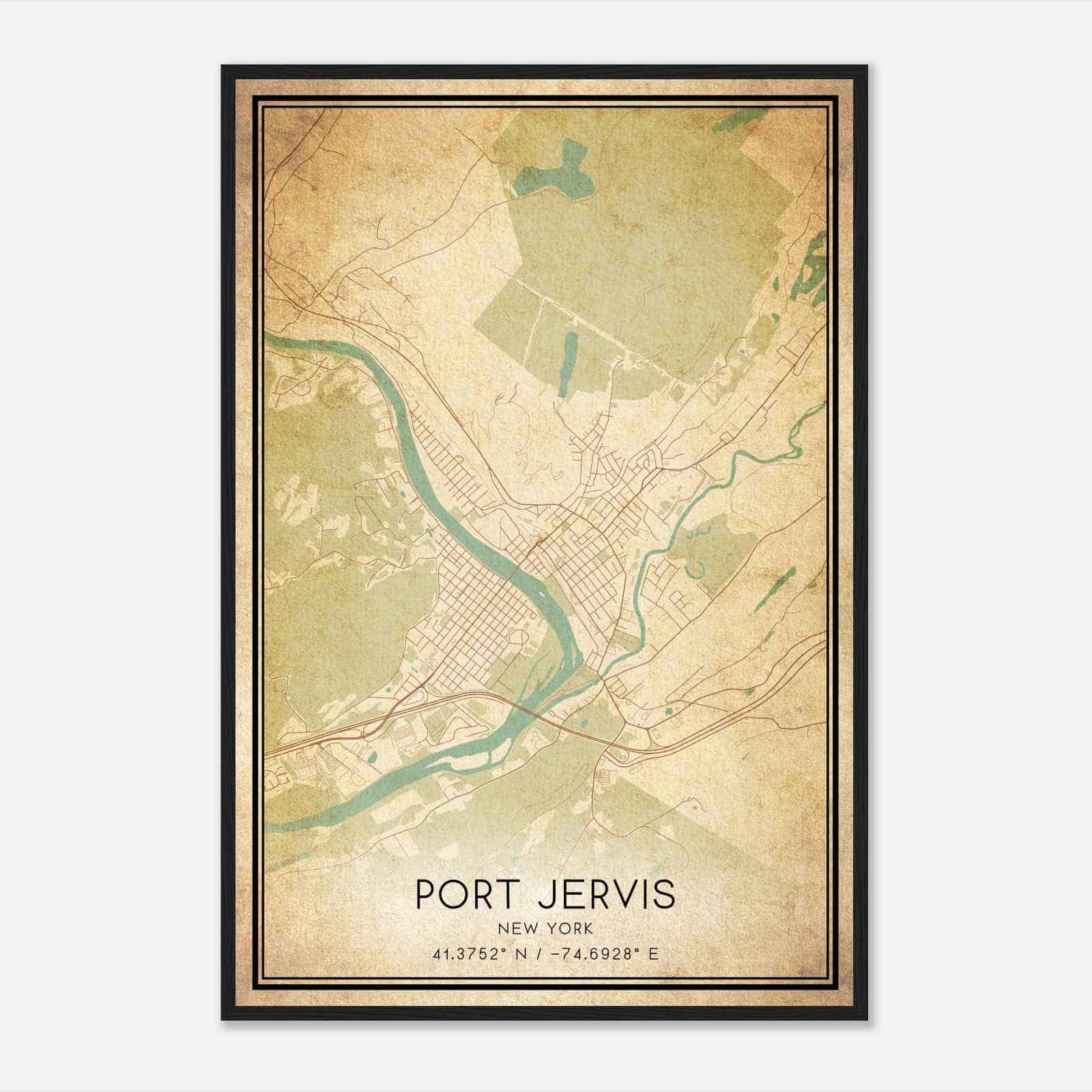Vintage Port Jervis New York Map Poster, Modern Home Decor Wall Art Print