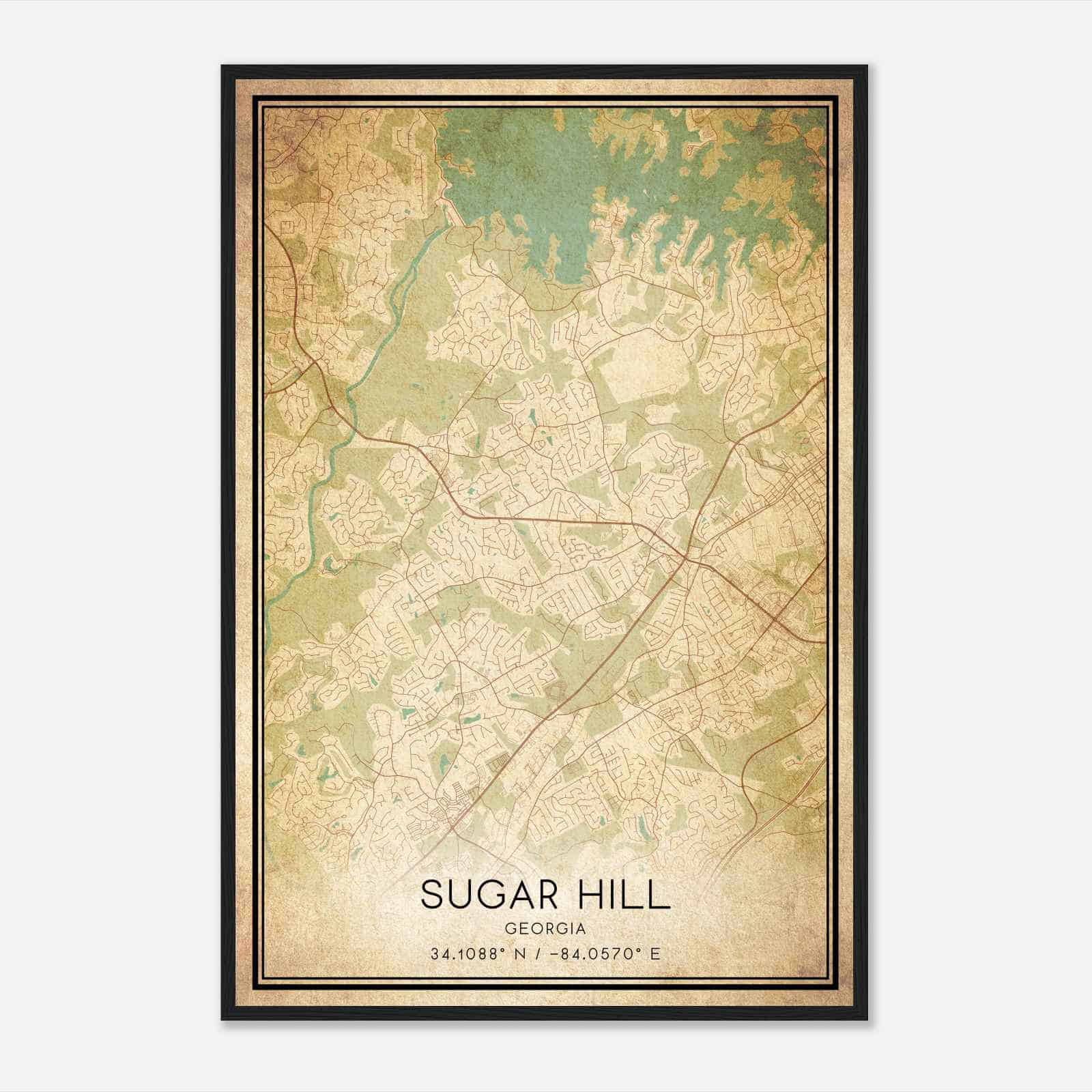 Vintage Sugar Hill Georgia Map Poster, Modern Home Decor Wall Art Print