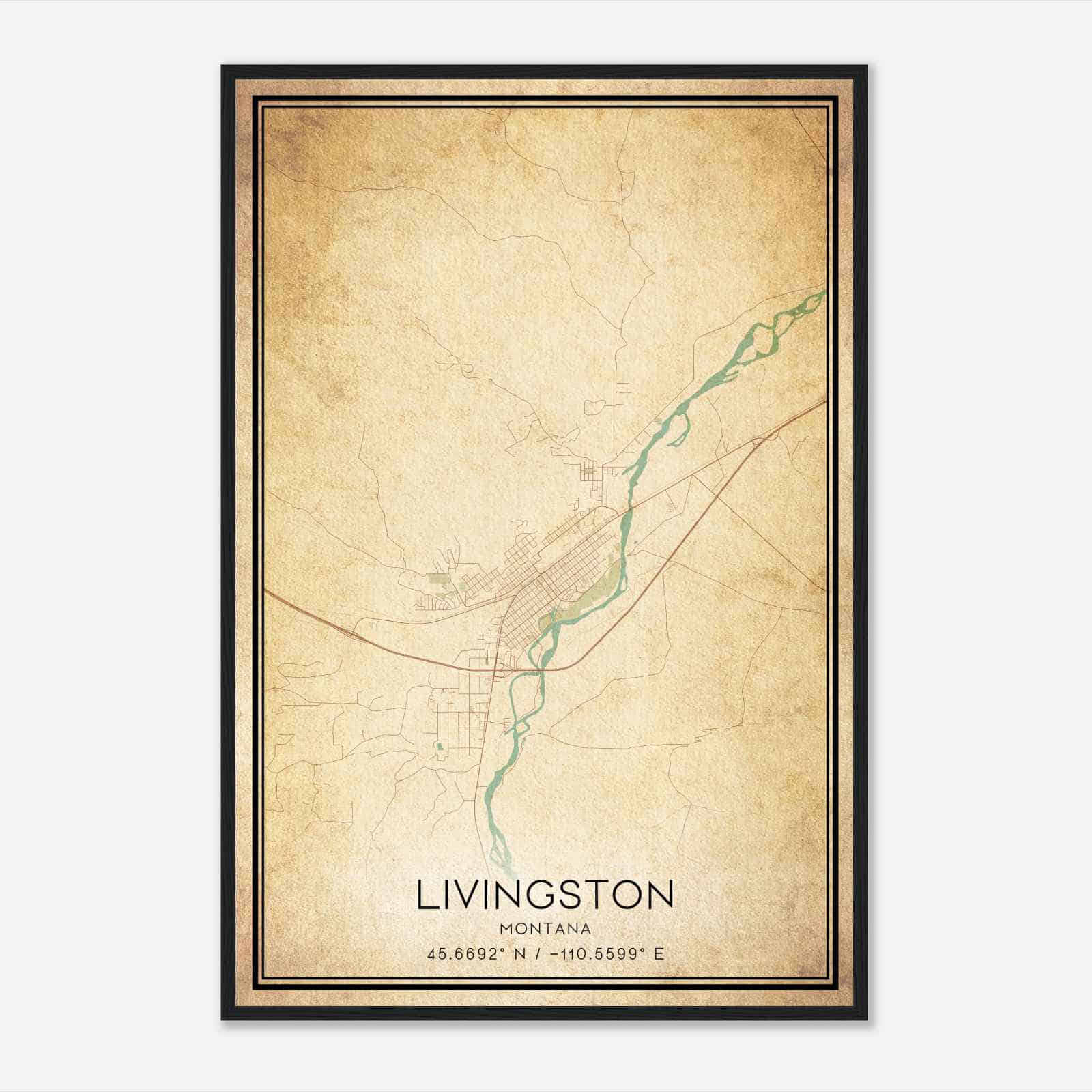 Vintage Livingston Montana Map Poster, Modern Home Decor Wall Art Print