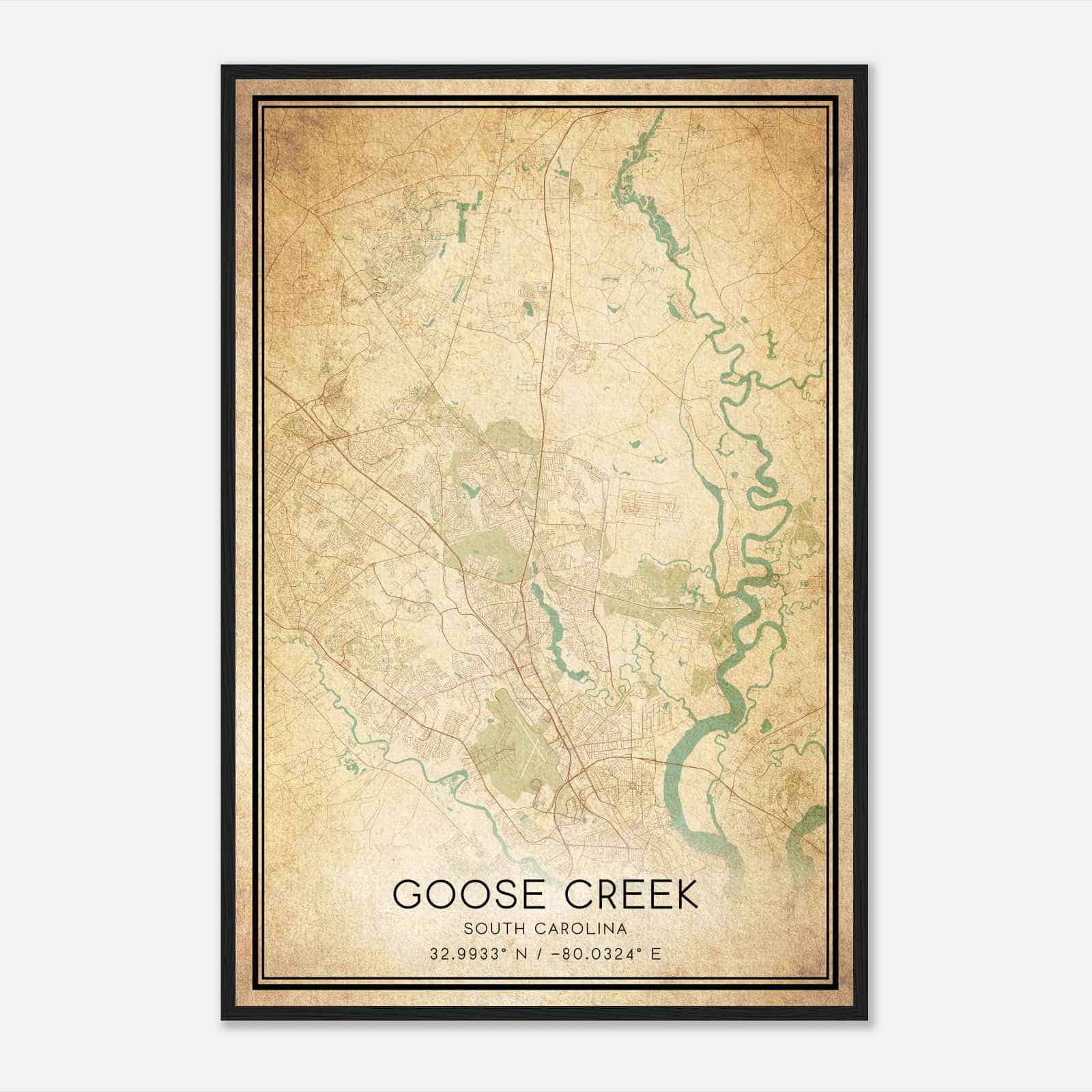 Vintage Goose Creek South Carolina Map Poster, Modern Home Decor Wall Art Print