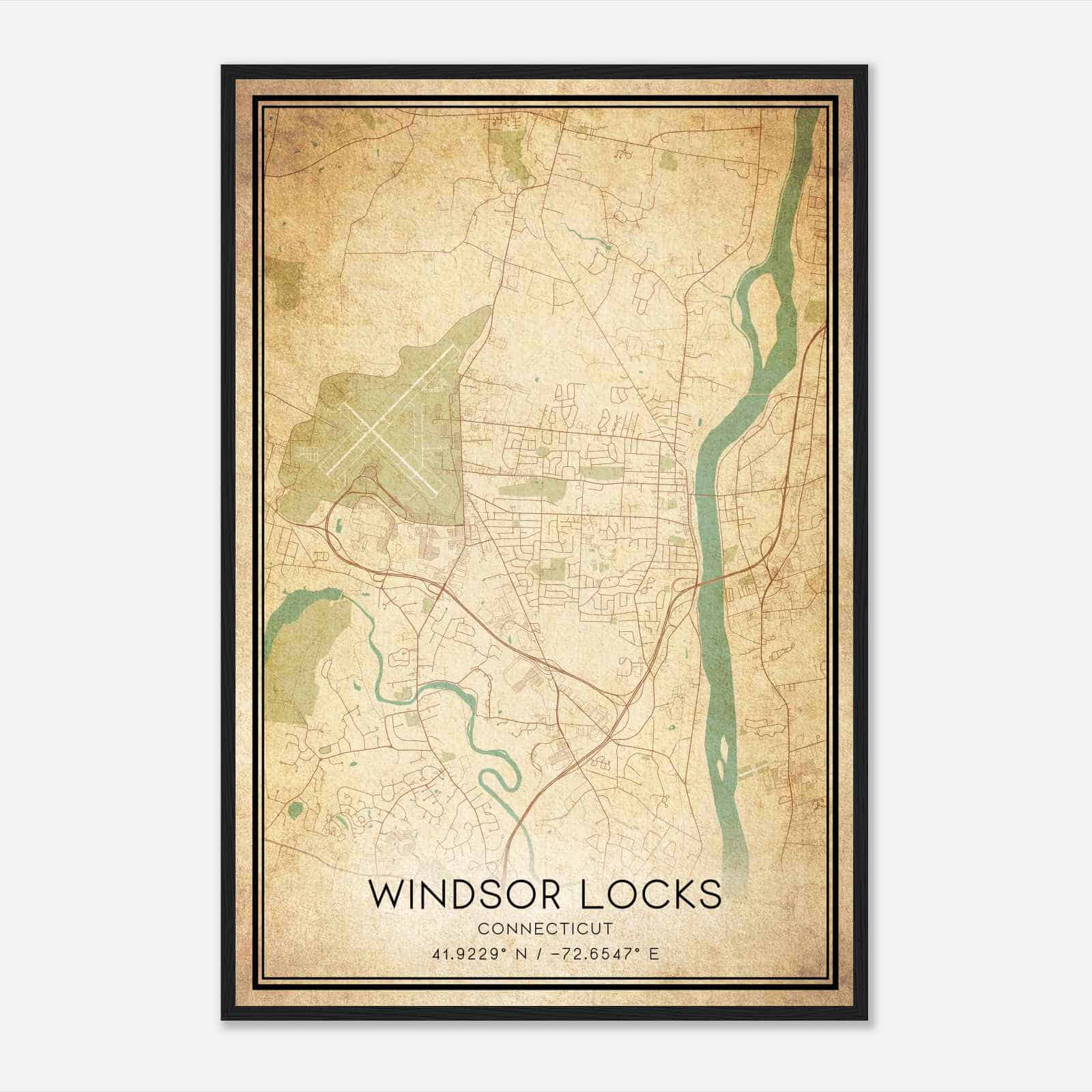 Vintage Windsor Locks Connecticut Map Poster, Modern Home Decor Wall Art Print