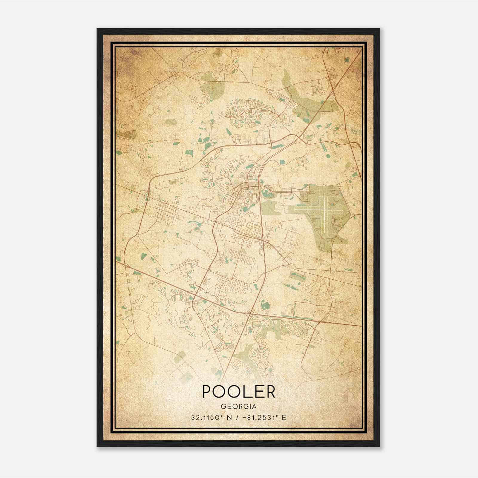 Vintage Pooler Georgia Map Poster, Modern Home Decor Wall Art Print