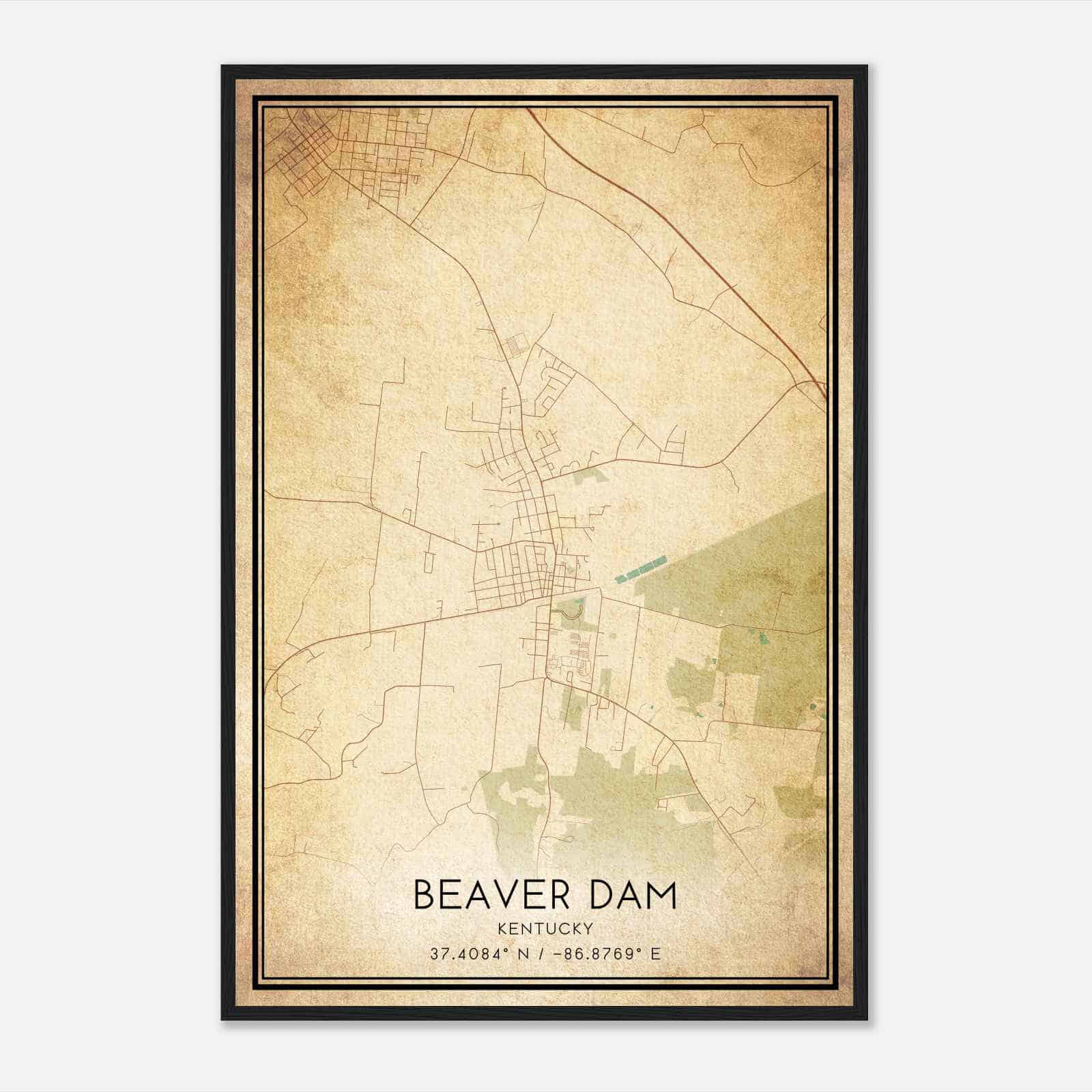 Vintage Beaver Dam Kentucky Map Poster, Modern Home Decor Wall Art Print
