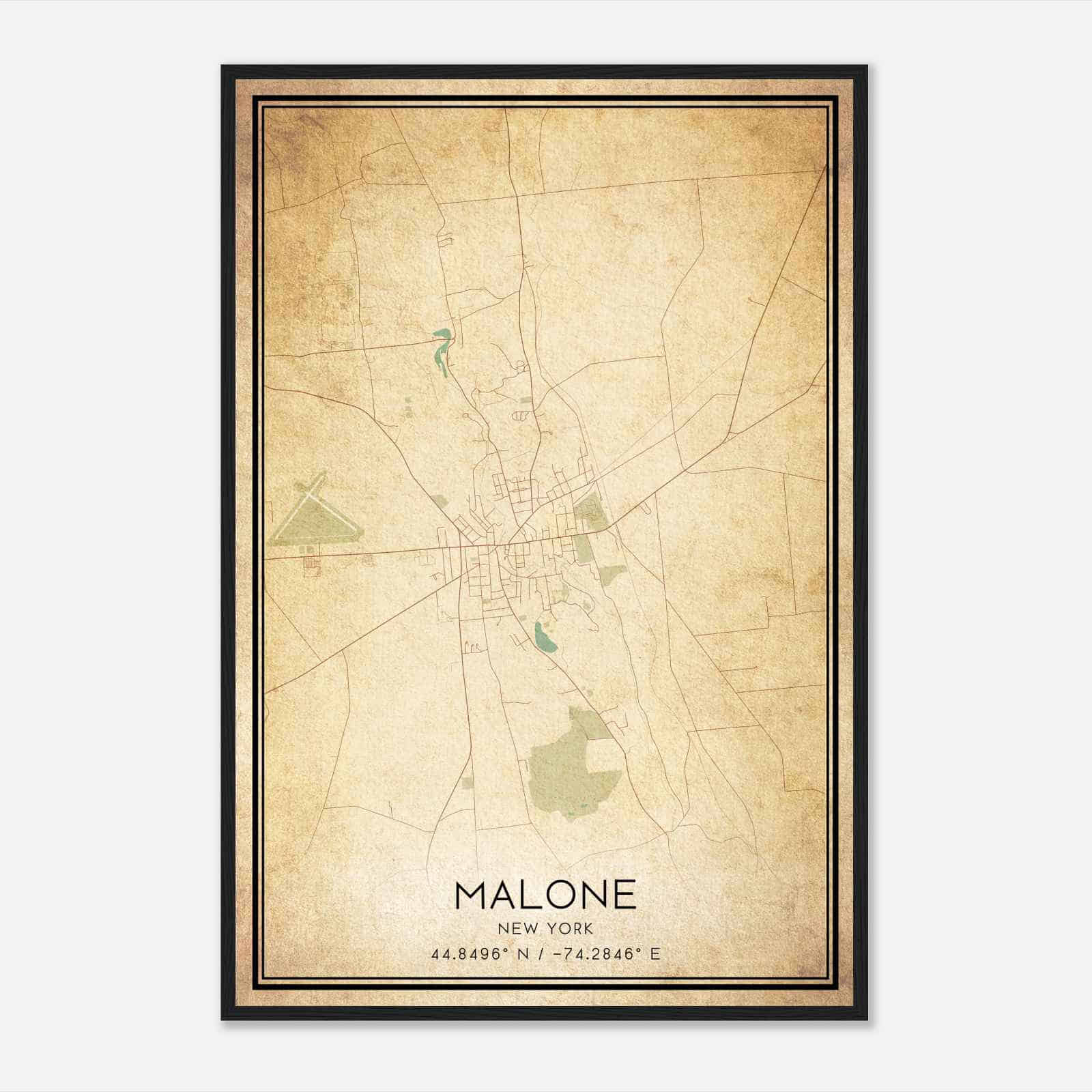 Vintage Malone New York Map Poster, Modern Home Decor Wall Art Print