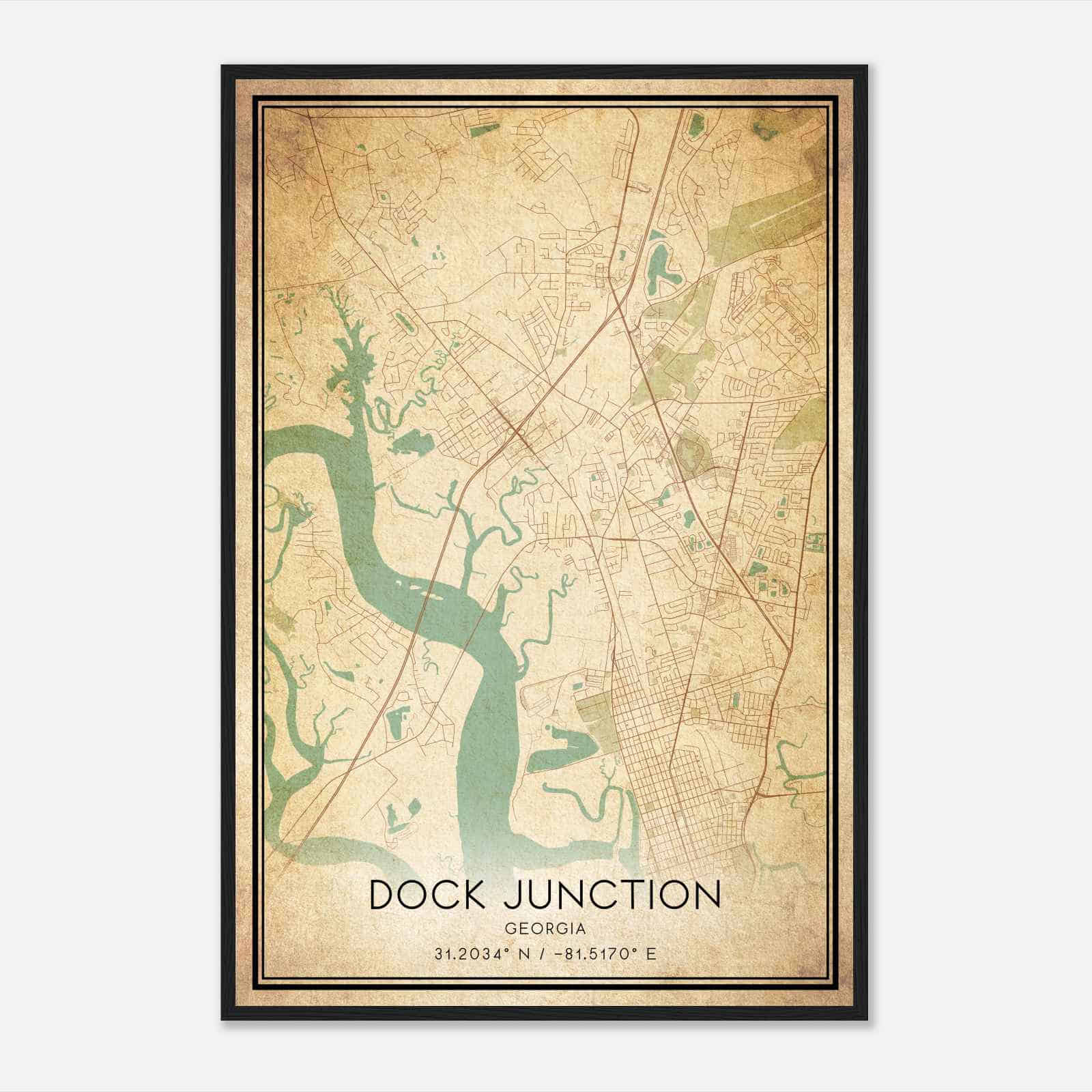 Vintage Dock Junction Georgia Map Poster, Modern Home Decor Wall Art Print