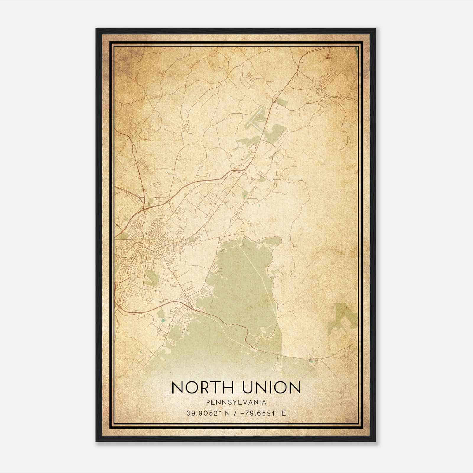Vintage North Union Pennsylvania Map Poster, Modern Home Decor Wall Art Print