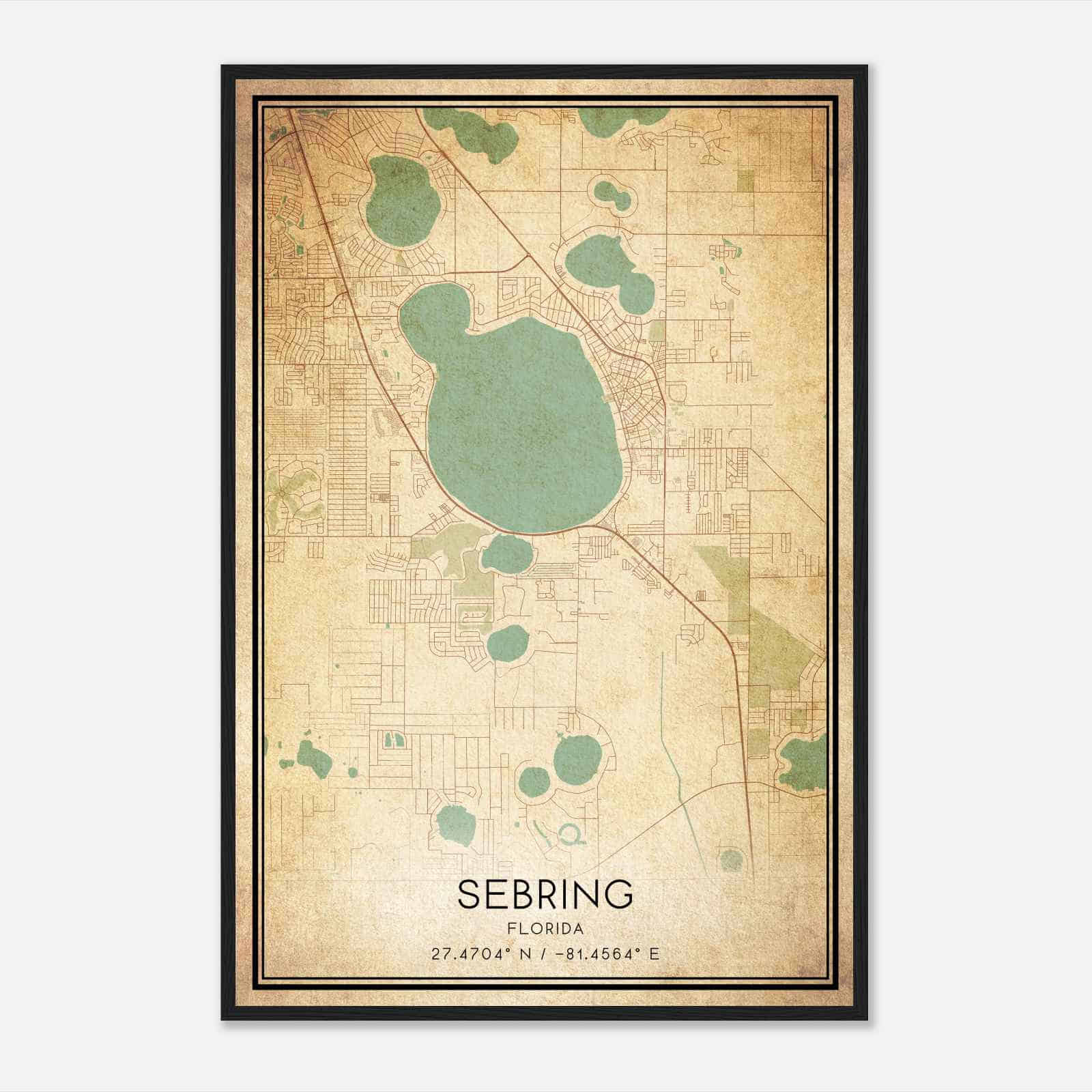 Vintage Sebring Florida Map Poster, Modern Home Decor Wall Art Print