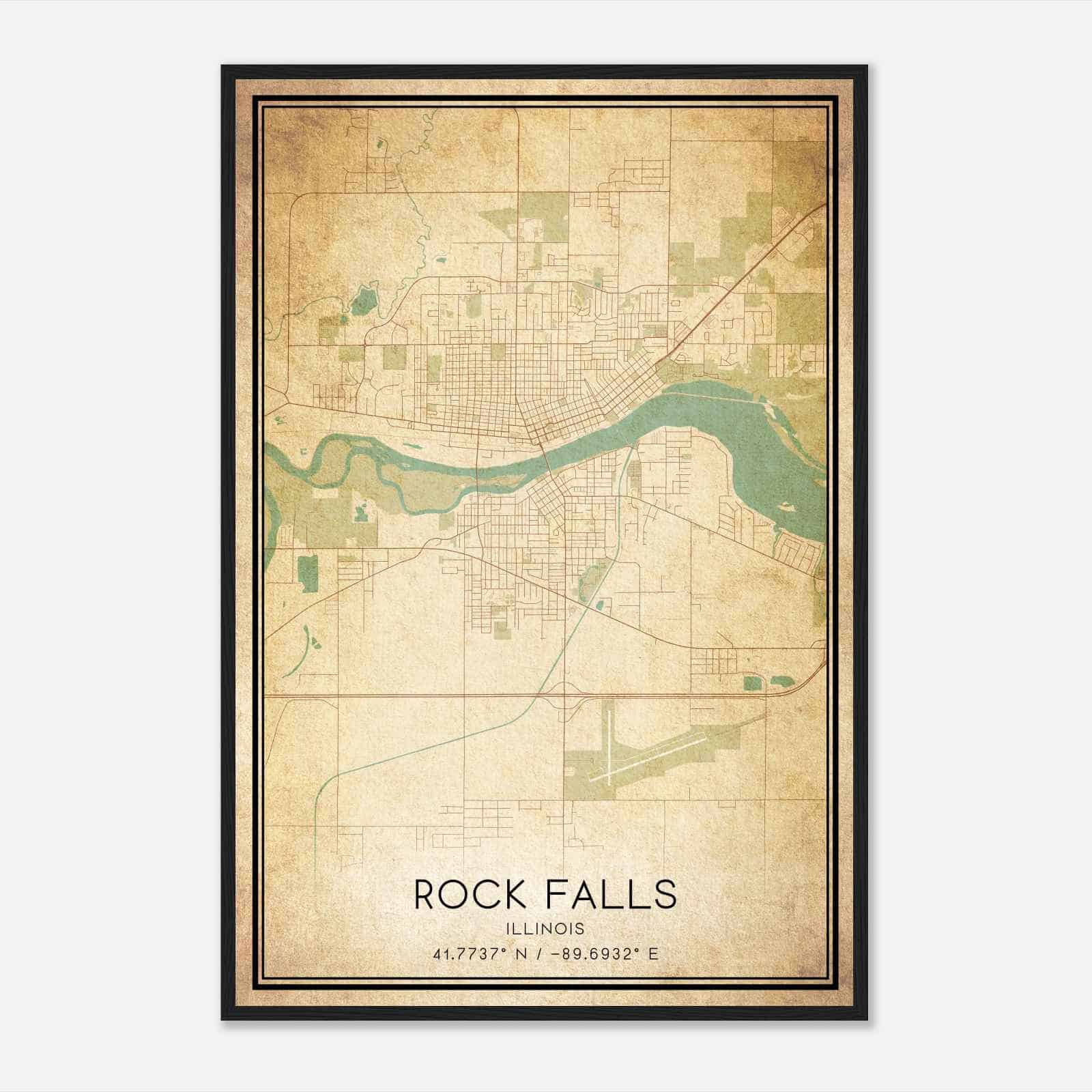 Vintage Rock Falls Illinois Map Poster, Modern Home Decor Wall Art Print