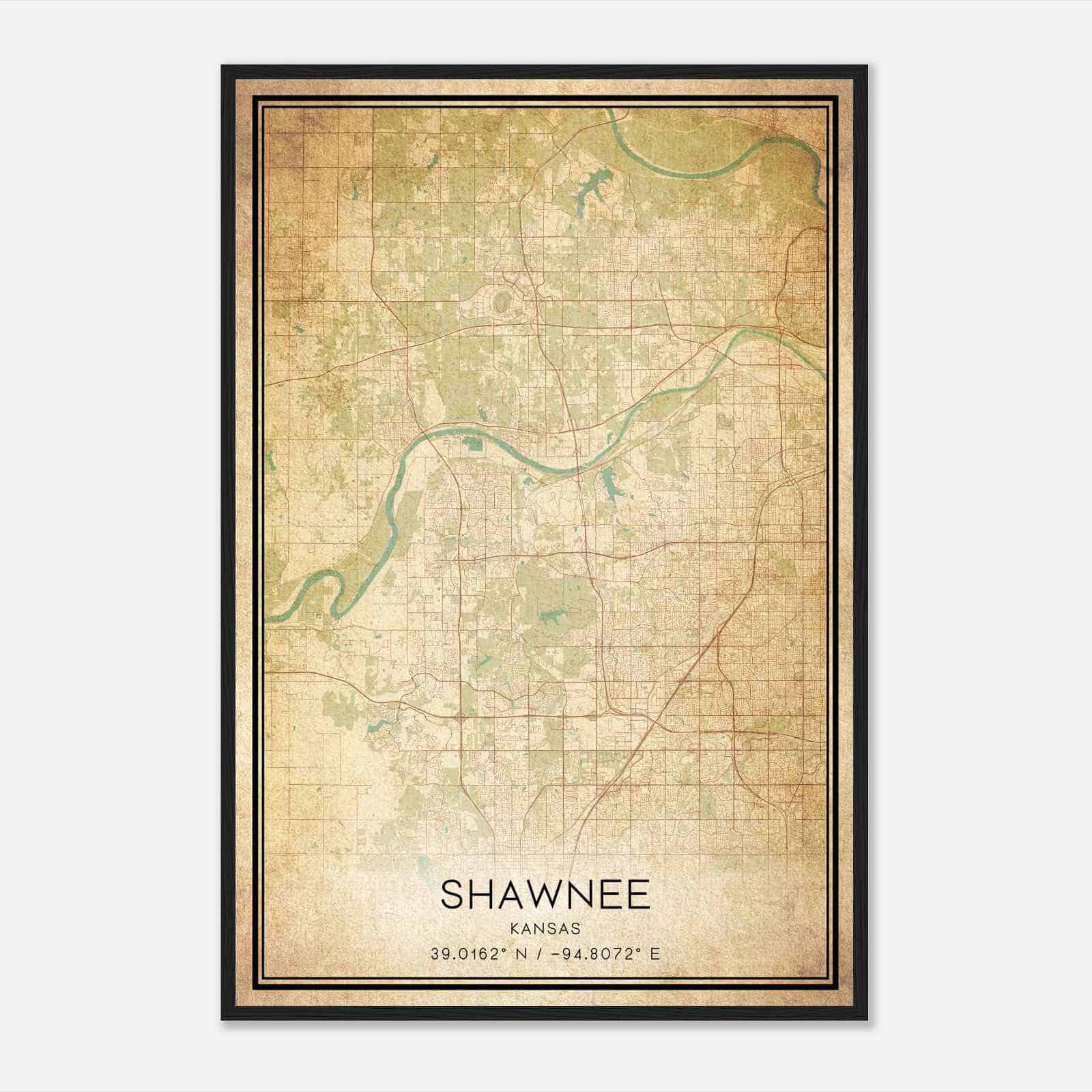 Vintage Shawnee Kansas Map Poster, Modern Home Decor Wall Art Print