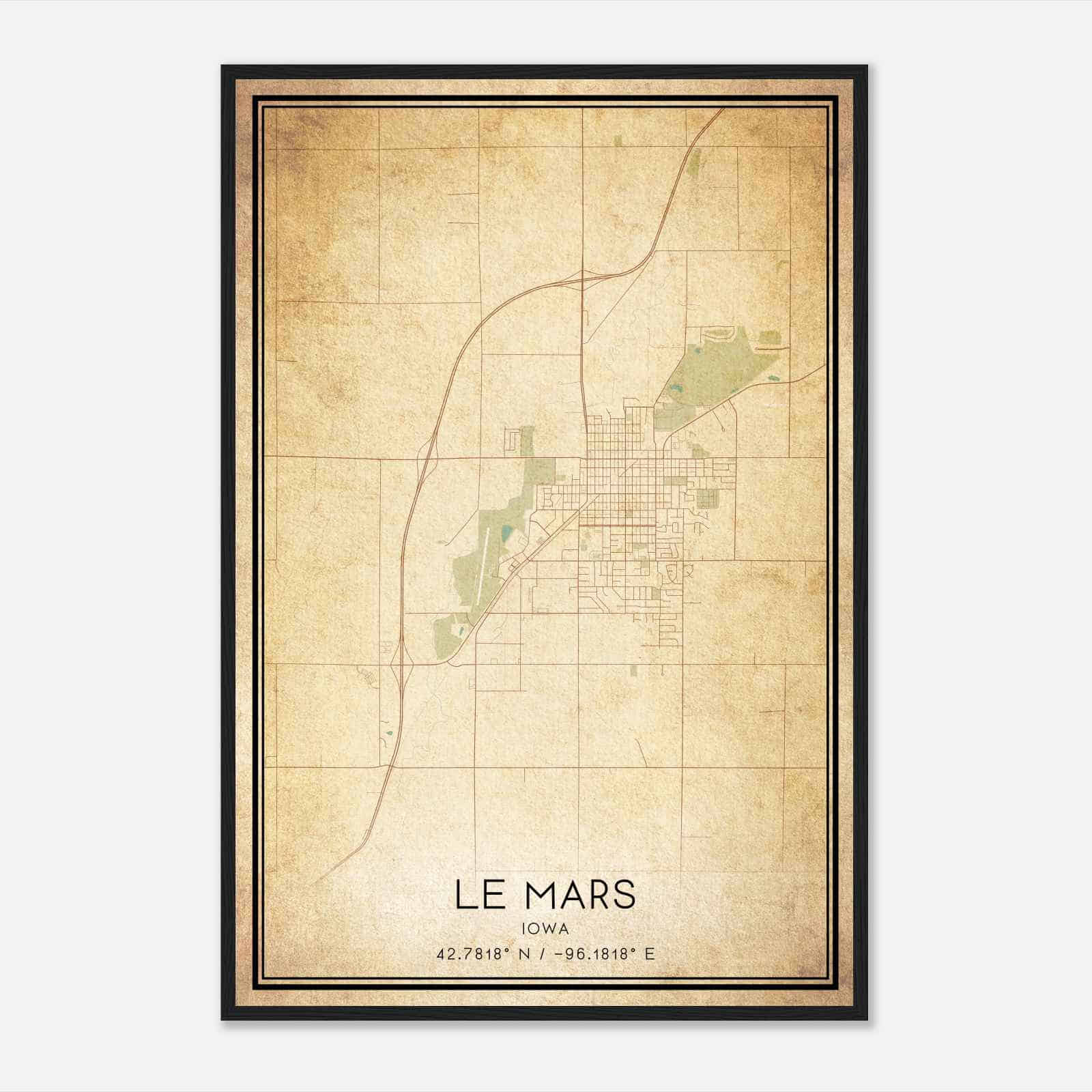 Vintage Le Mars Iowa Map Poster, Modern Home Decor Wall Art Print