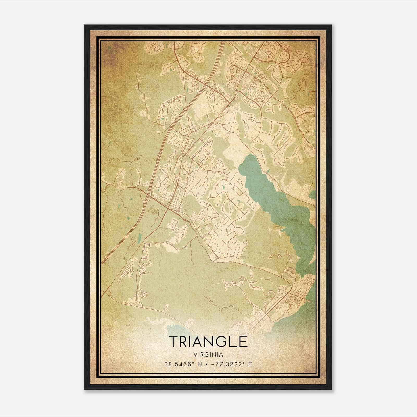 Vintage Triangle Virginia Map Poster, Modern Home Decor Wall Art Print