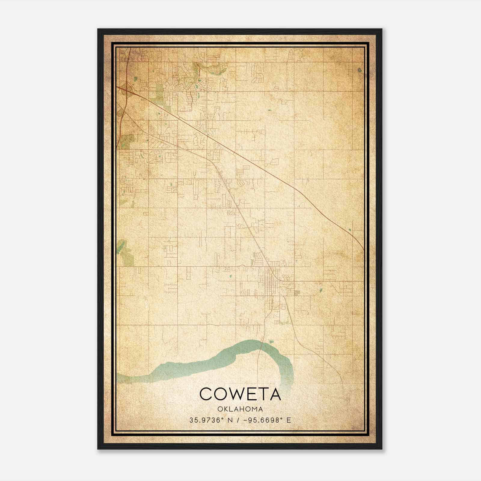 Vintage Coweta Oklahoma Map Poster, Modern Home Decor Wall Art Print