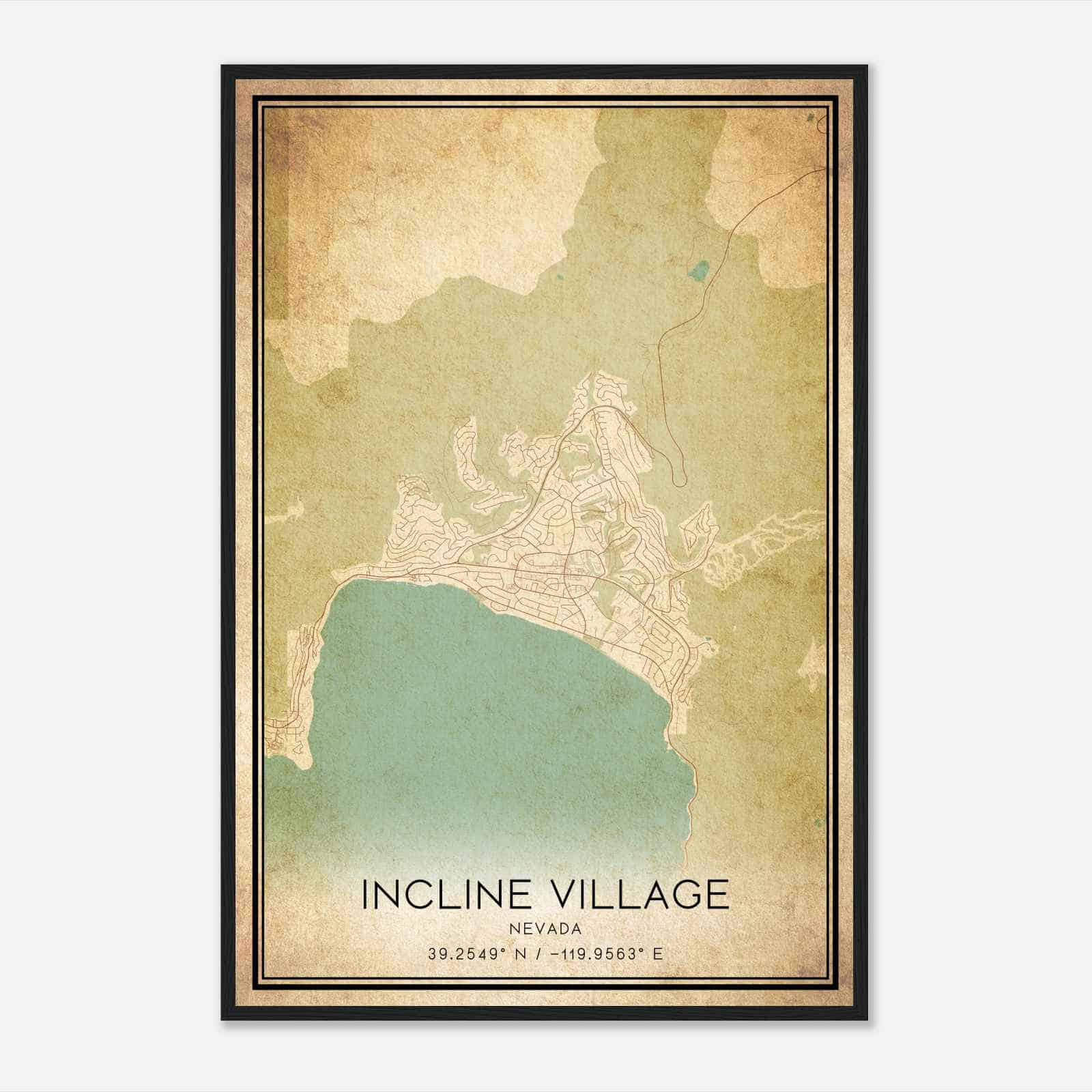 Vintage Incline Village Nevada Map Poster, Modern Home Decor Wall Art Print