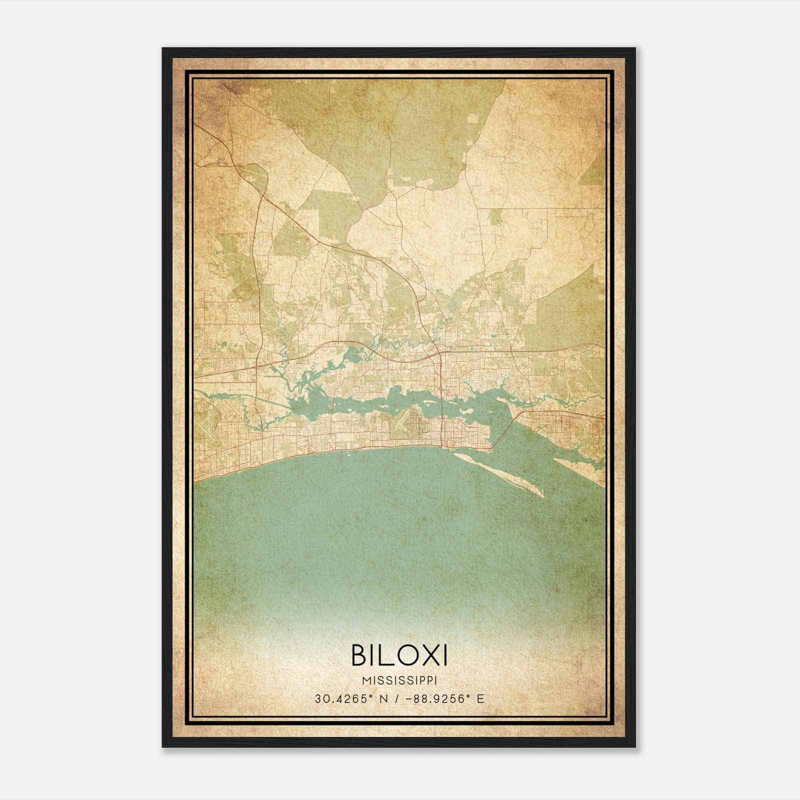 Vintage Biloxi Mississippi Map Poster, Modern Home Decor Wall Art Print