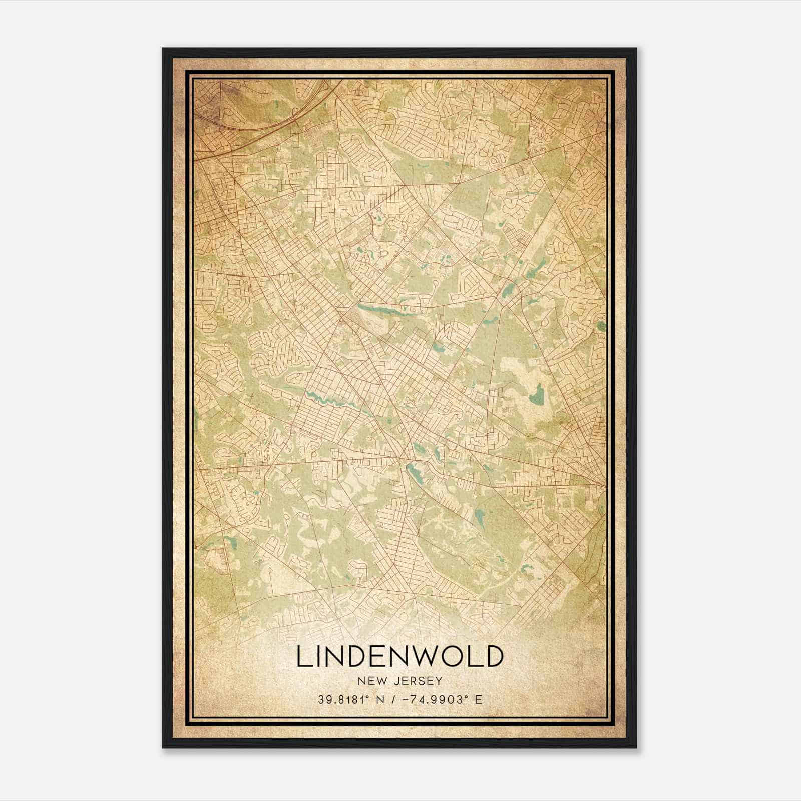 Vintage Lindenwold New Jersey Map Poster, Modern Home Decor Wall Art Print