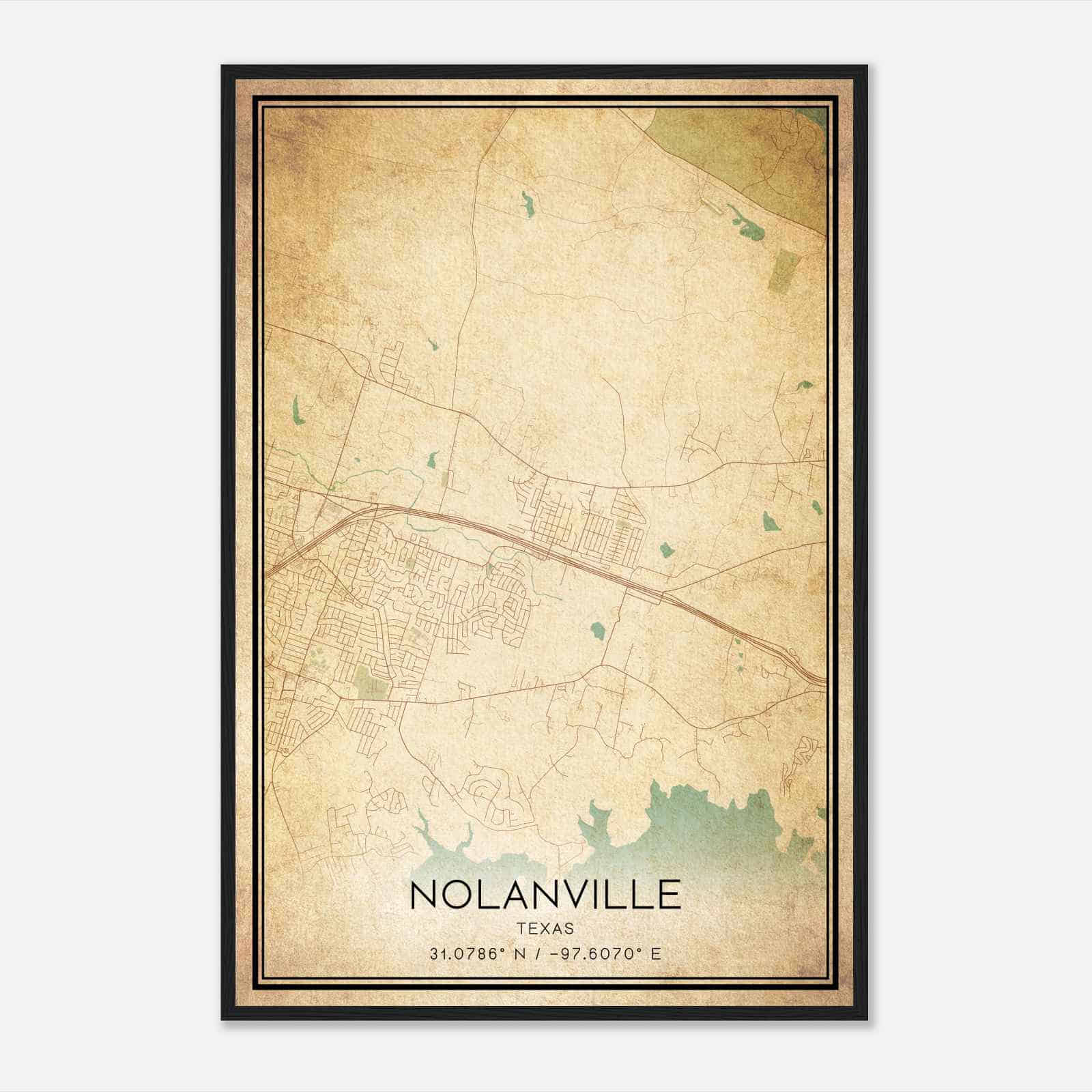 Vintage Nolanville Texas Map Poster, Modern Home Decor Wall Art Print