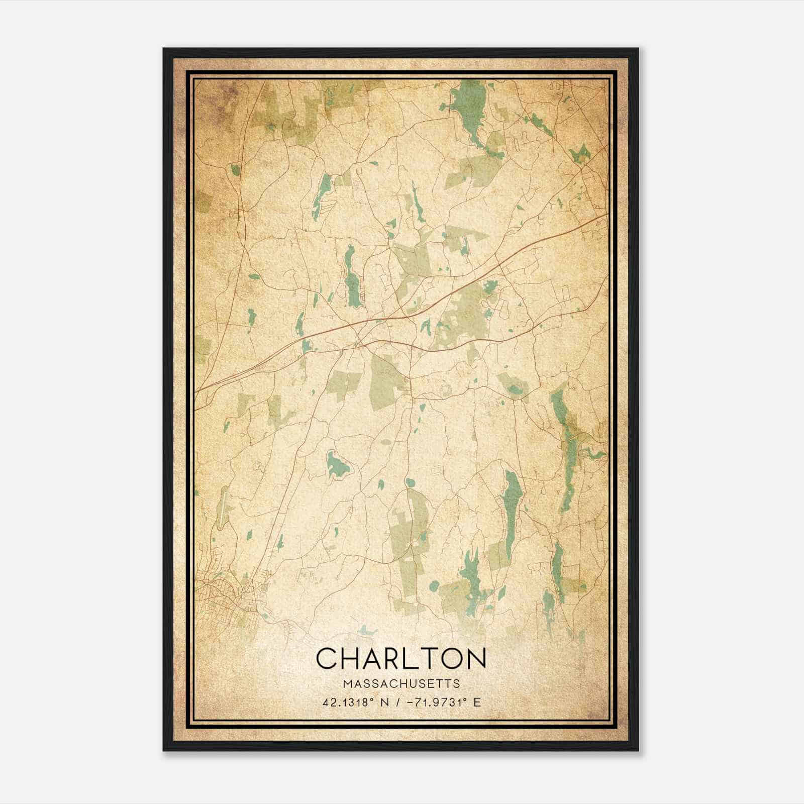 Vintage Charlton Massachusetts Map Poster, Modern Home Decor Wall Art Print