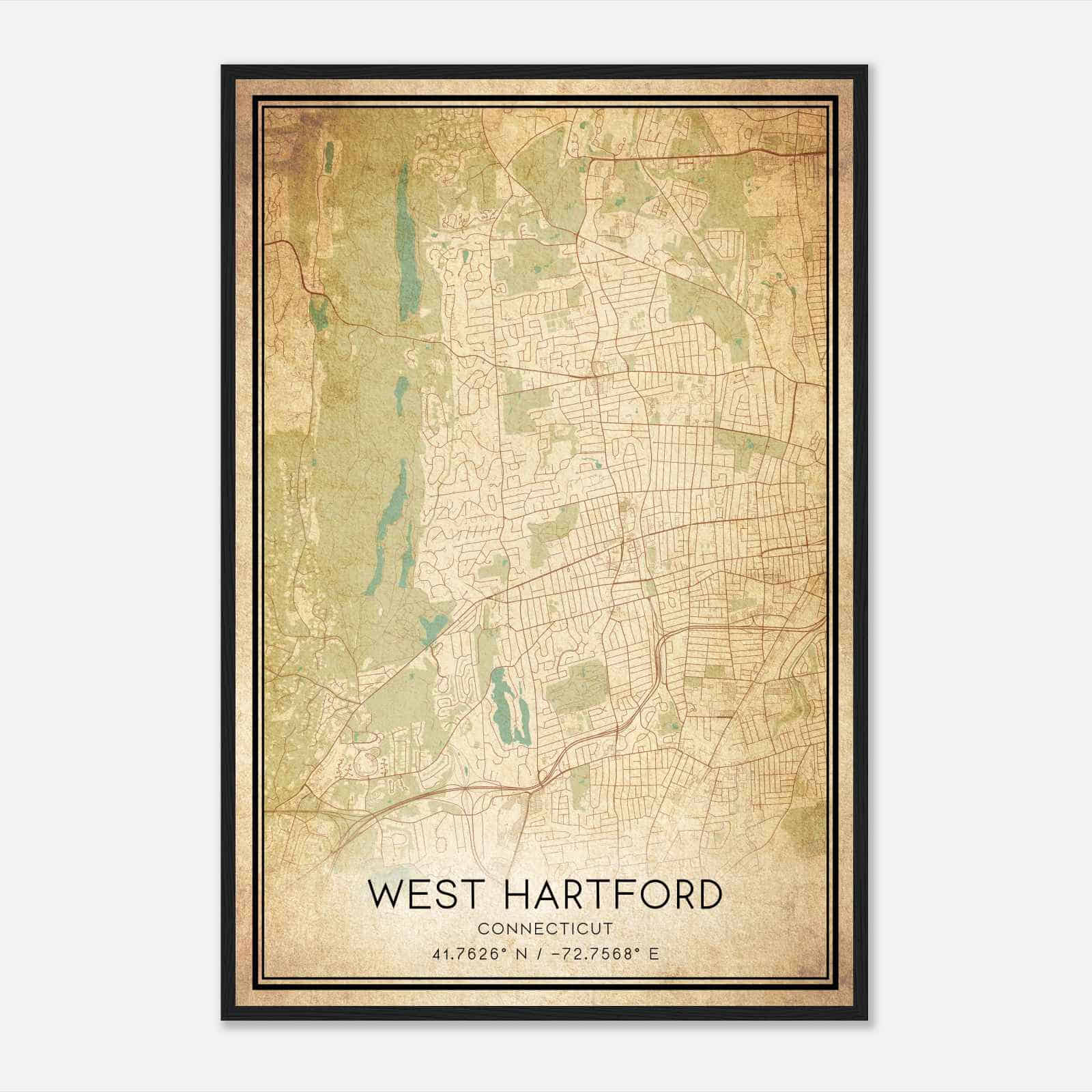 Vintage West Hartford Connecticut Map Poster, Modern Home Decor Wall Art Print