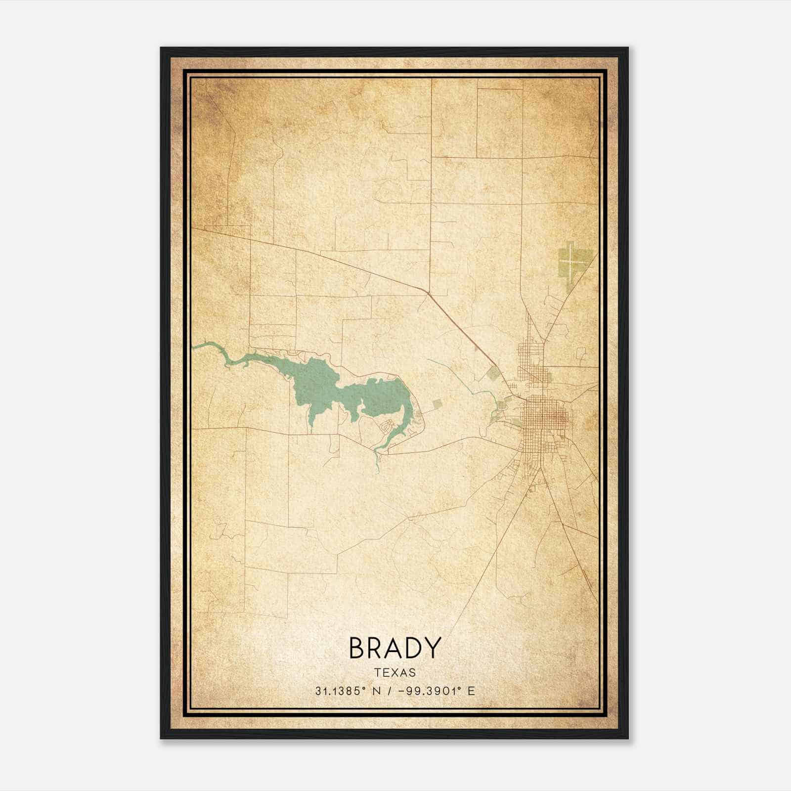 Vintage Brady Texas Map Poster, Modern Home Decor Wall Art Print Vintage Brady Texas Map Poster, Modern Home Decor Wall Art Print