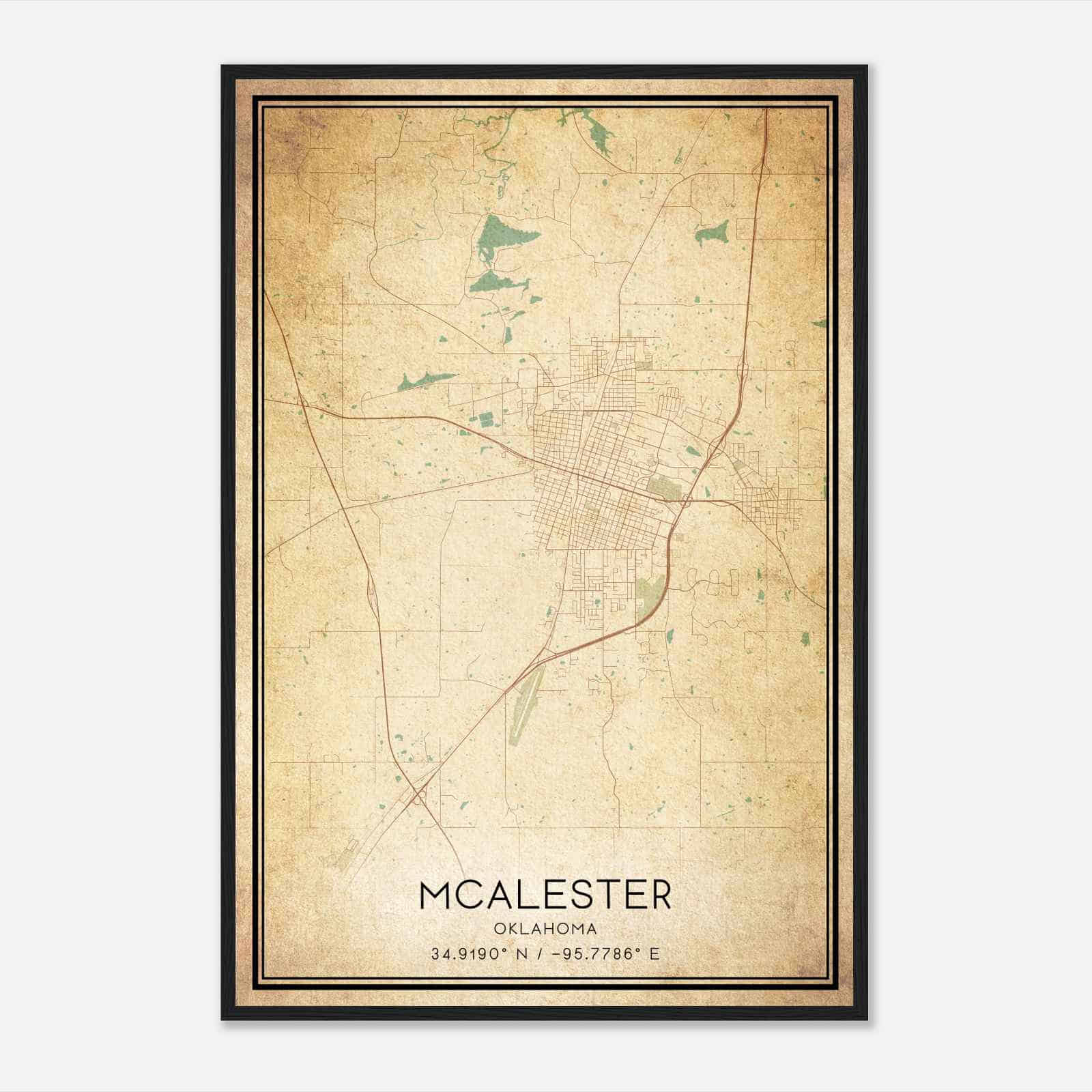 Vintage Mcalester Oklahoma Map Poster, Modern Home Decor Wall Art Print