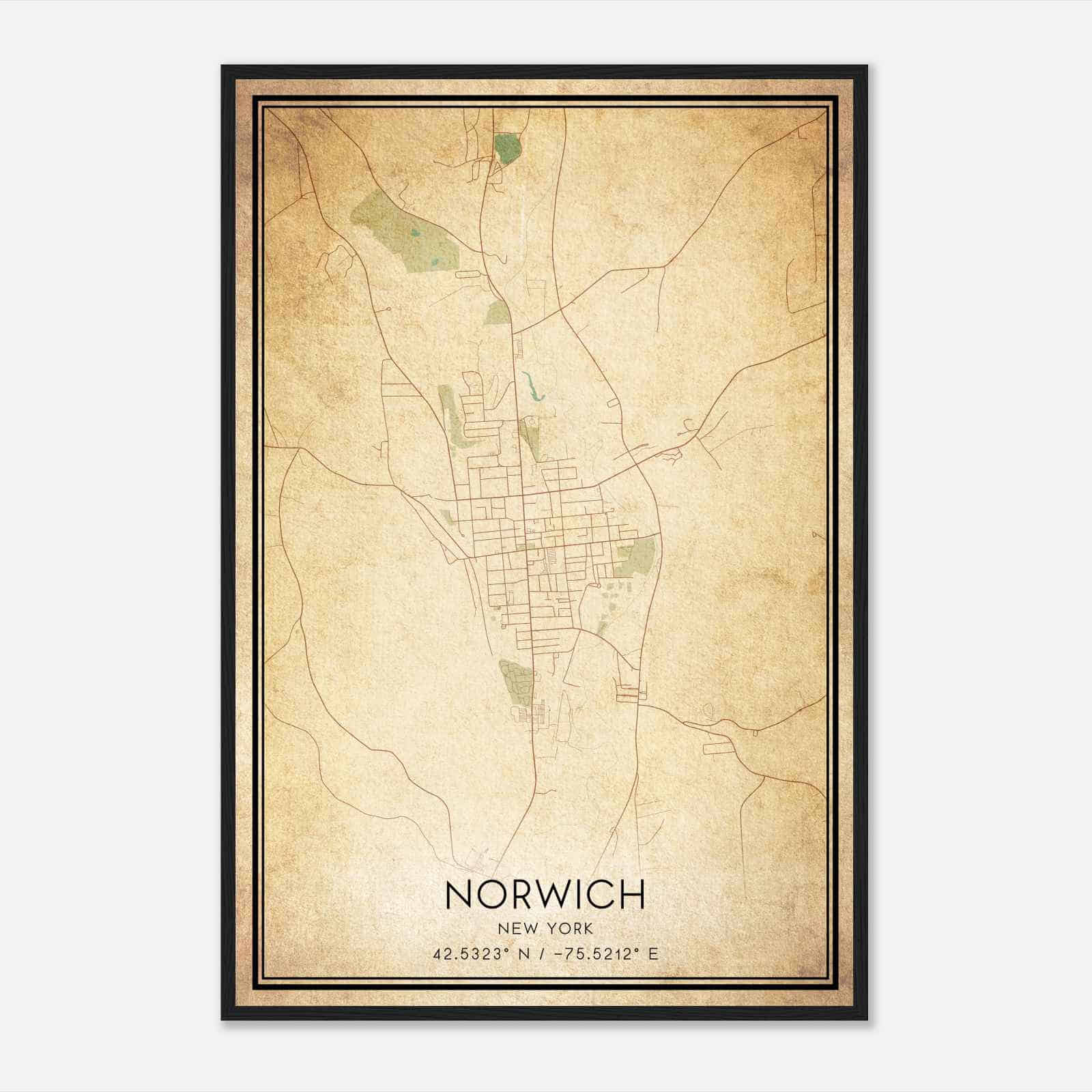 Vintage Norwich New York Map Poster, Modern Home Decor Wall Art Print