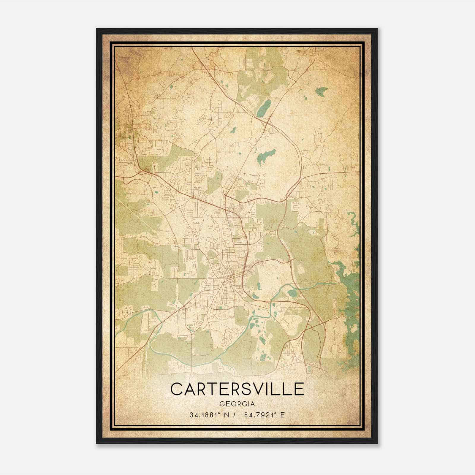 Vintage Cartersville Georgia Map Poster, Modern Home Decor Wall Art Print